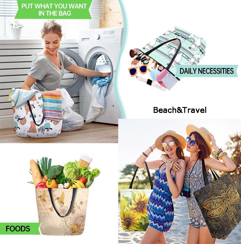 Stylish Large Canvas Tote Bag with Realistic Print - Perfect for Beach, Travel, Gym, Grocery Shopping & Daily Use | Durable Spacious Shoulder Bag for Women & Men