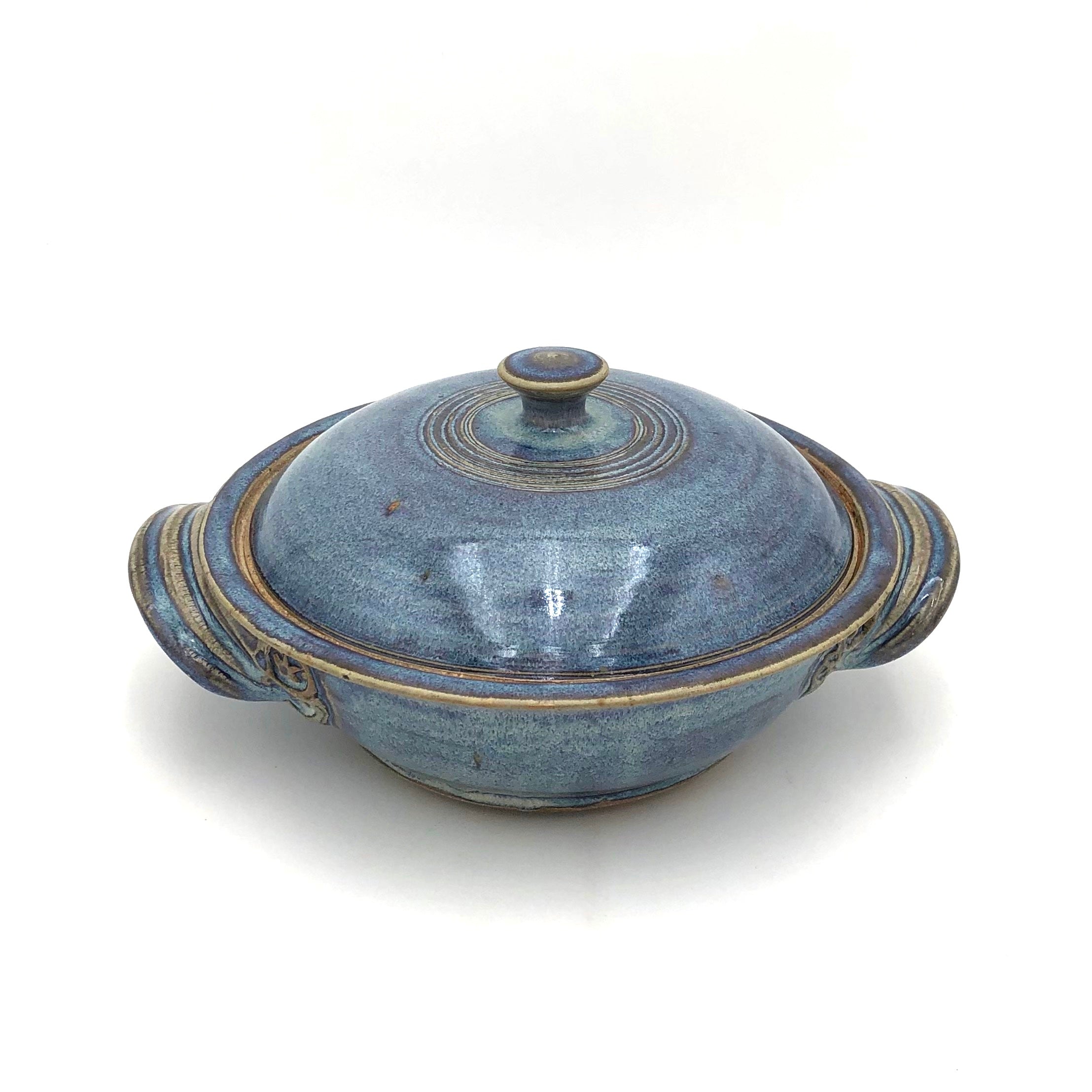 Small Lidded Casserole #2 Flat Pot - Light Blue Ceramic Baking Dish for Oven & Stovetop | Perfect for Casseroles, Stews & Serving Dishes