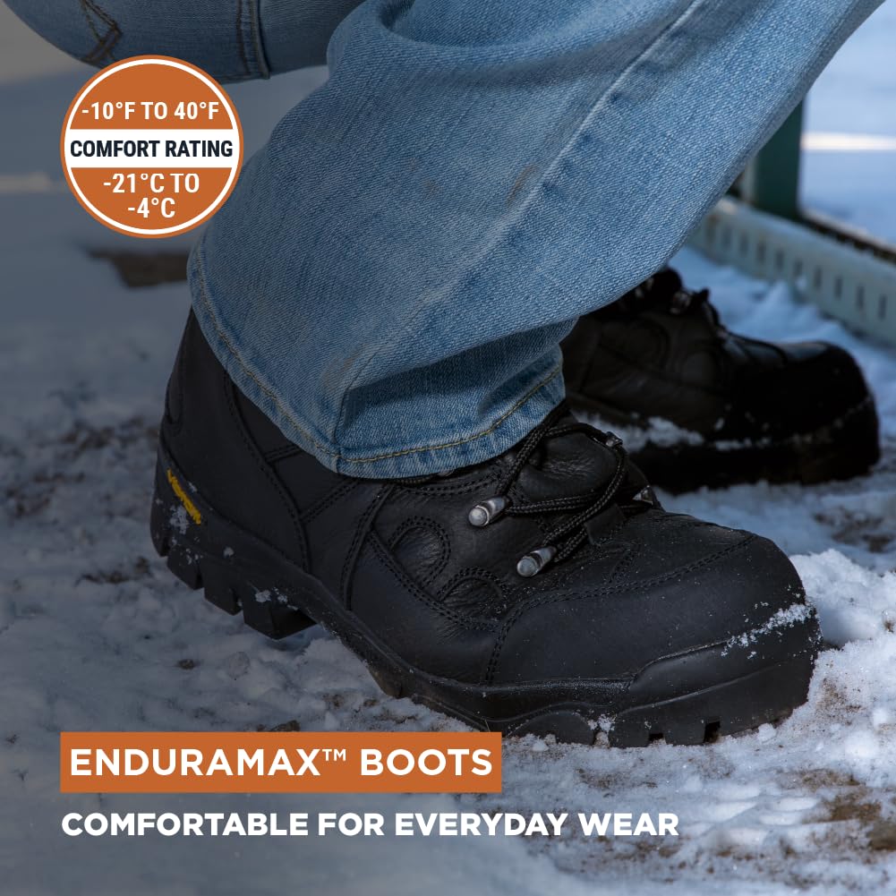 RefrigiWear Men's EnduraMax Insulated Waterproof Leather Work Boots - Warm Winter Safety Footwear for Construction, Hunting & Outdoor Work