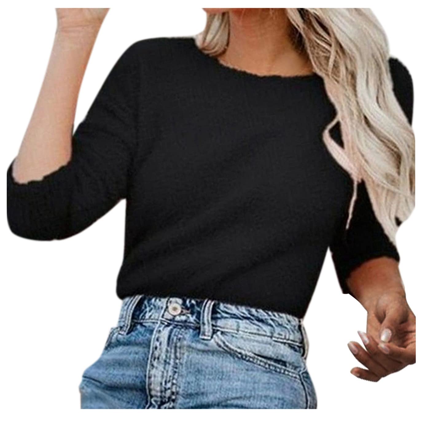 Women's Long Sleeve Round Neck Solid Red T-Shirt - Casual Comfort Stretch Cotton Blouse for Everyday Wear, Work & Outfits