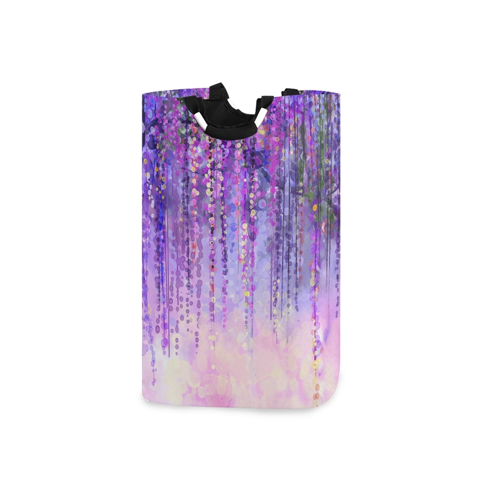 Abstract Violet Wisteria Flowers Laundry Hamper Basket - Foldable Waterproof Clothes Bin with Handles for Bathroom & Bedroom - Multi-Purpose Storage for Dirty Laundry, Toys & Household Items - Perfect for Home Organization & Space Saving