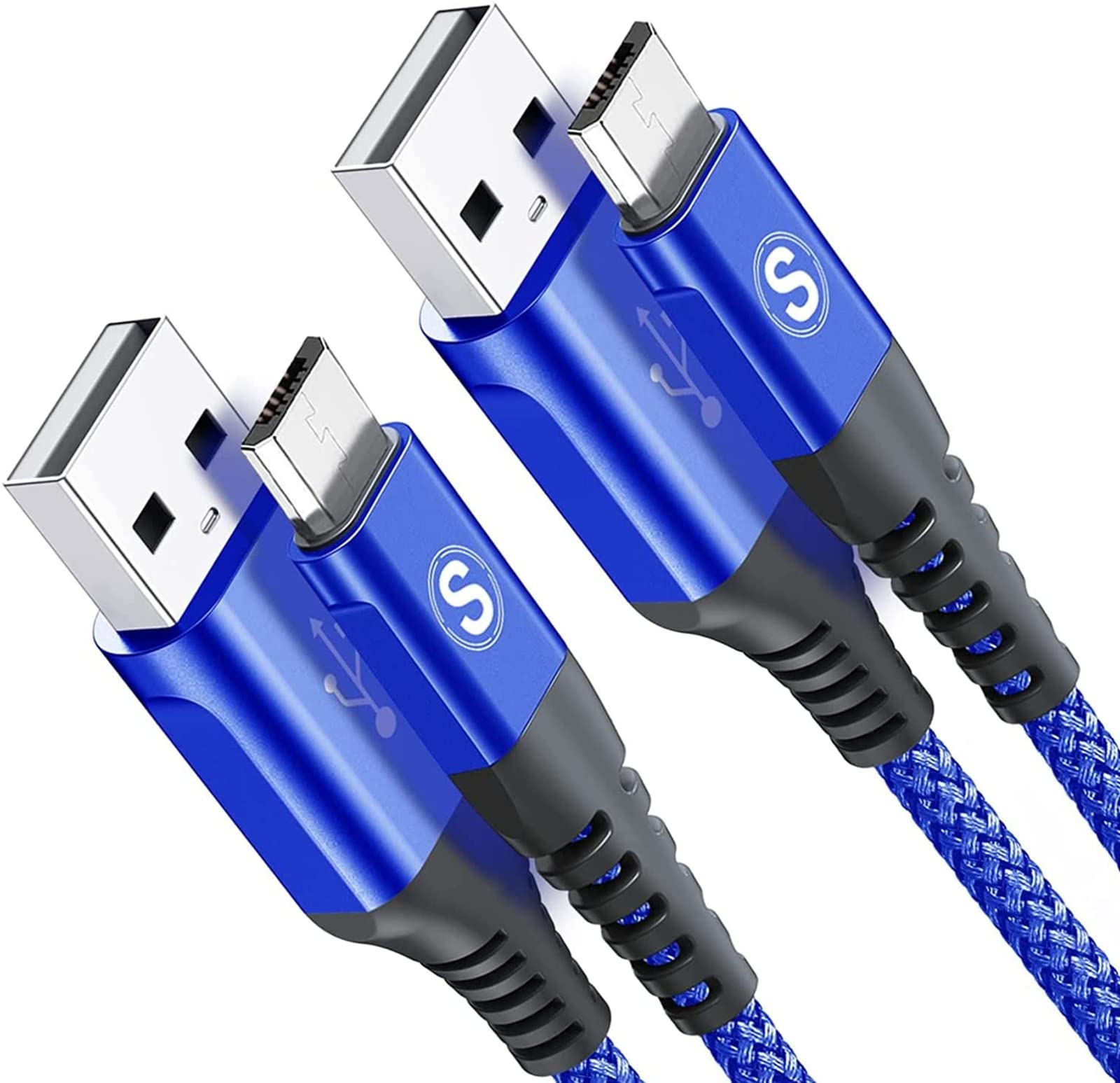 Sweguard 10ft Micro USB Cable 2 Pack - Fast Charging USB to Micro USB Cord for Samsung Galaxy S7/S6/J7/Note 5, Kindle, LG Phones, Android Devices & More (Blue) - Perfect for Home, Office & Travel Charging