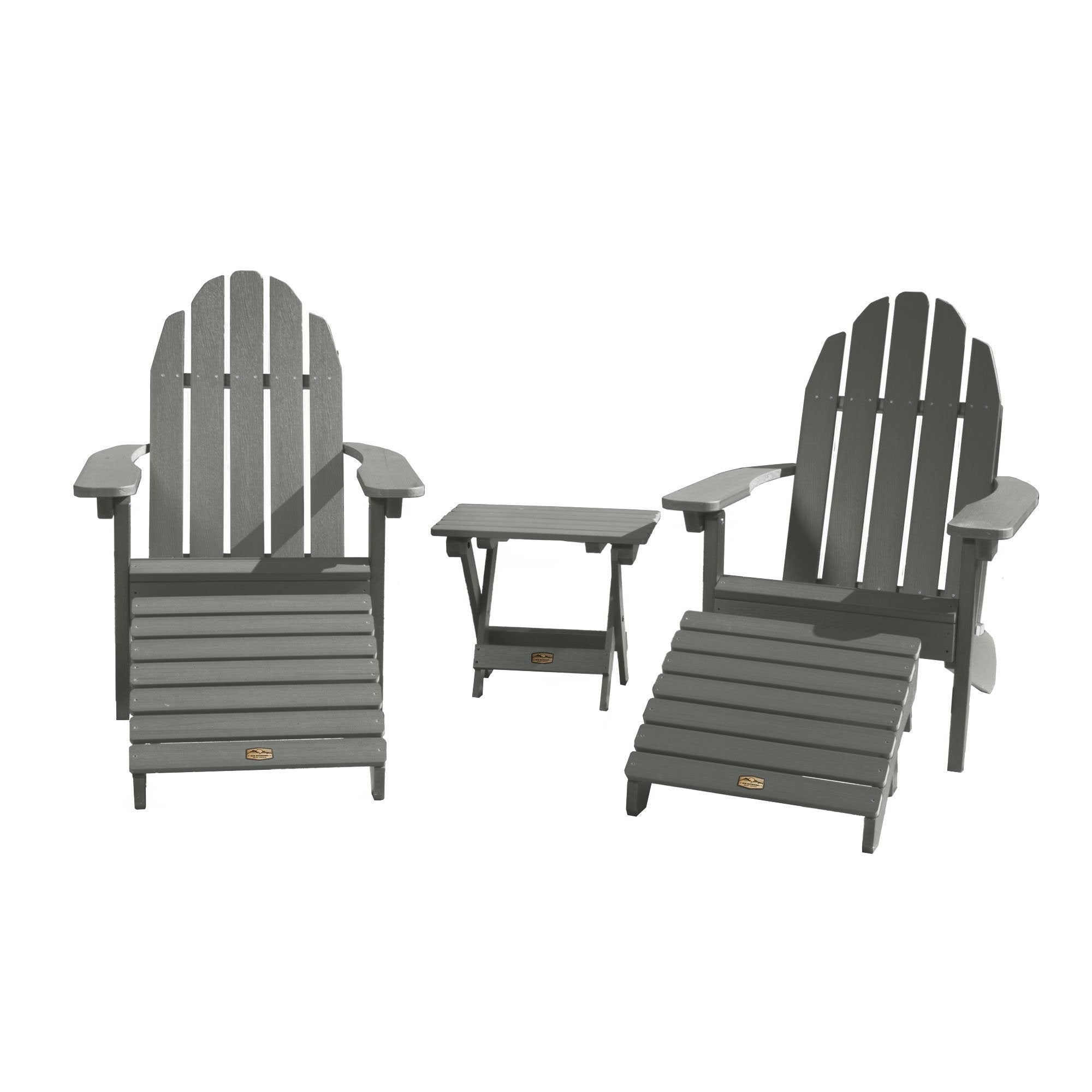 2-Piece Folding Adirondack Chair Set with Side Table & Ottoman - Outdoor Patio Furniture for Garden, Poolside, Deck, Backyard Relaxation