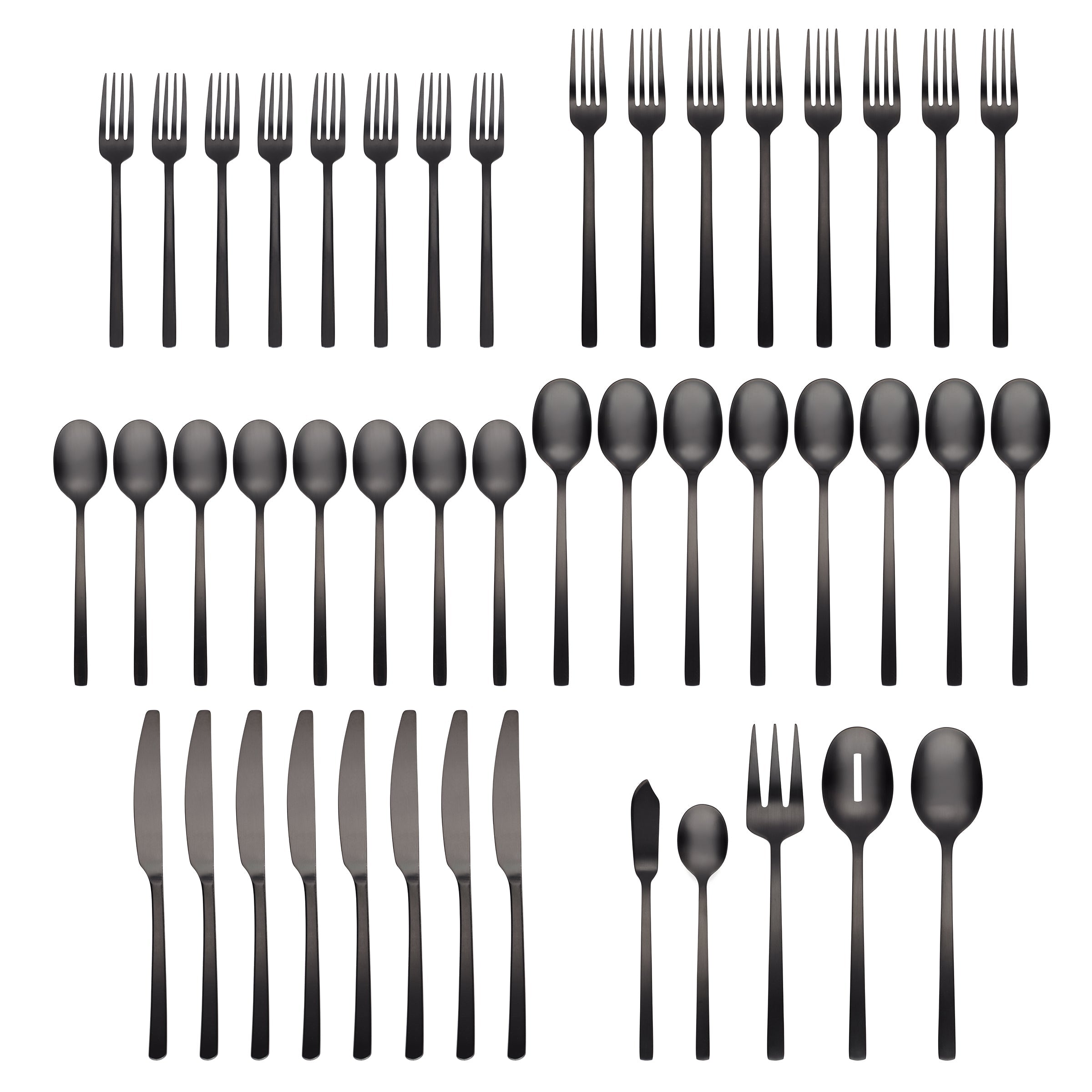 Premium 45-Piece Flatware Set - Beacon Black Satin Stainless Steel Cutlery Set for 12, Elegant Tableware for Dinner Parties, Weddings & Everyday Use