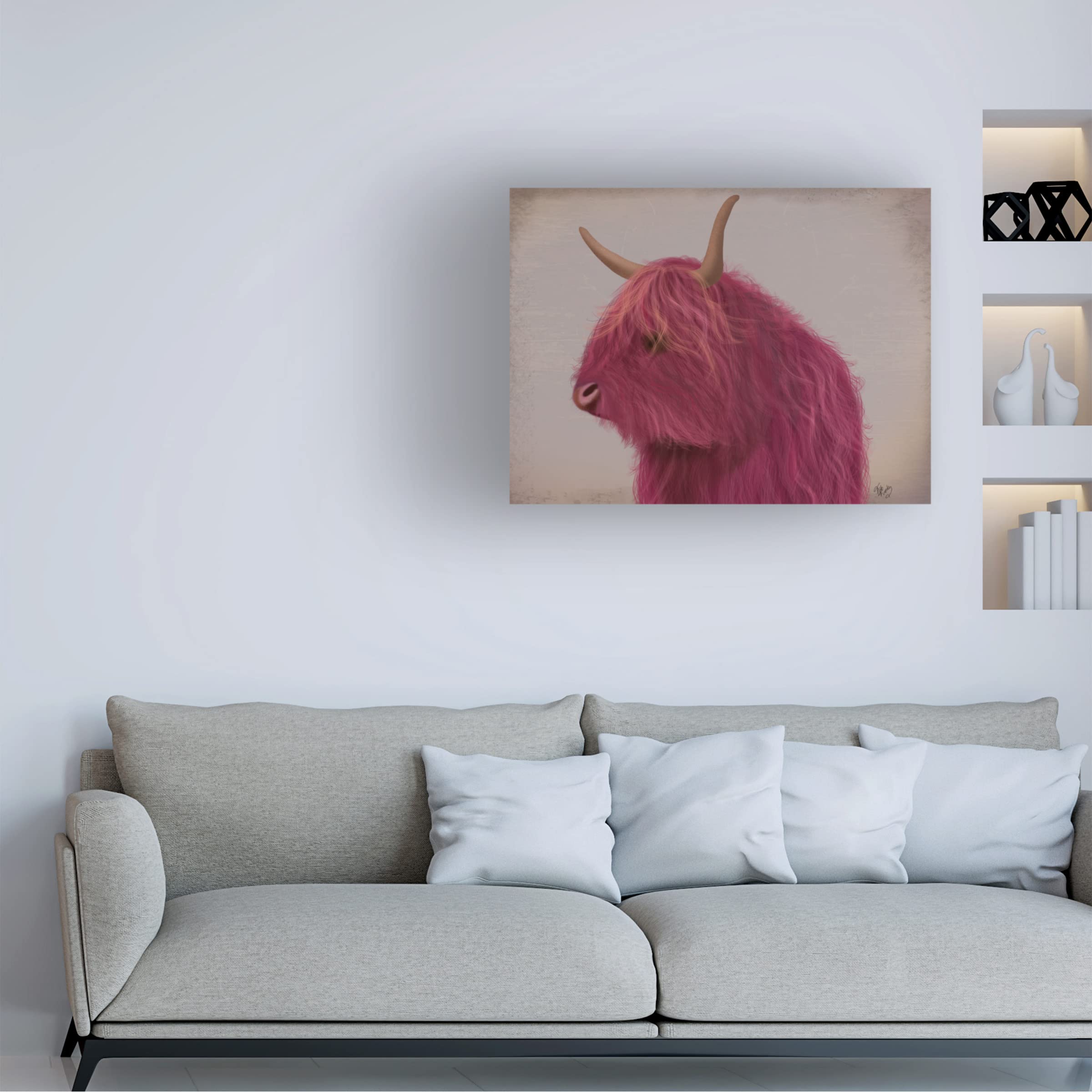 Fab Funky Highland Cow 4 Pink Portrait Canvas Wall Art - Modern Farmhouse Decor for Living Room, Bedroom & Office