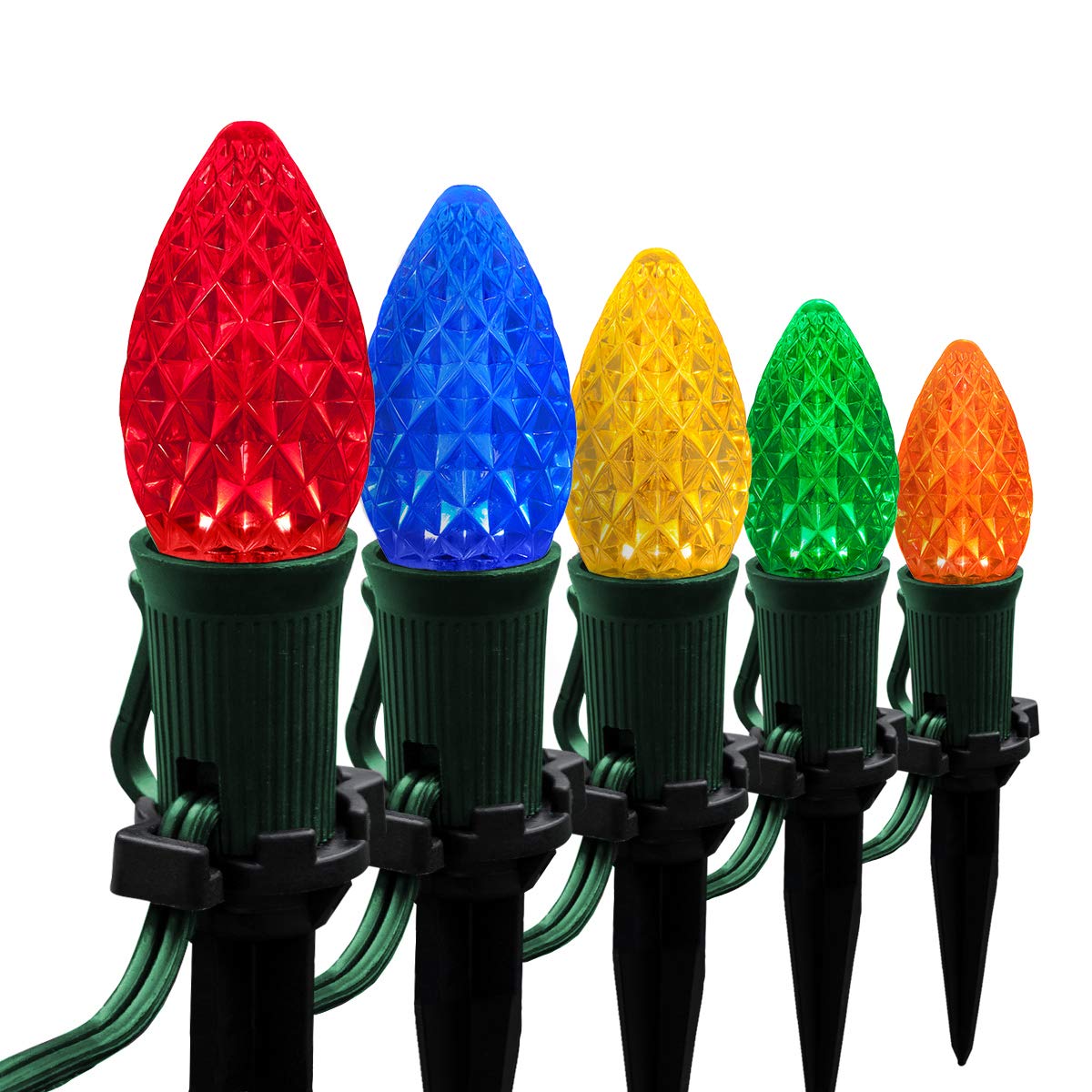 50’ OptiCore LED C7 Multicolor Christmas Pathway Lights - Outdoor Waterproof Landscape Lighting with 4.5