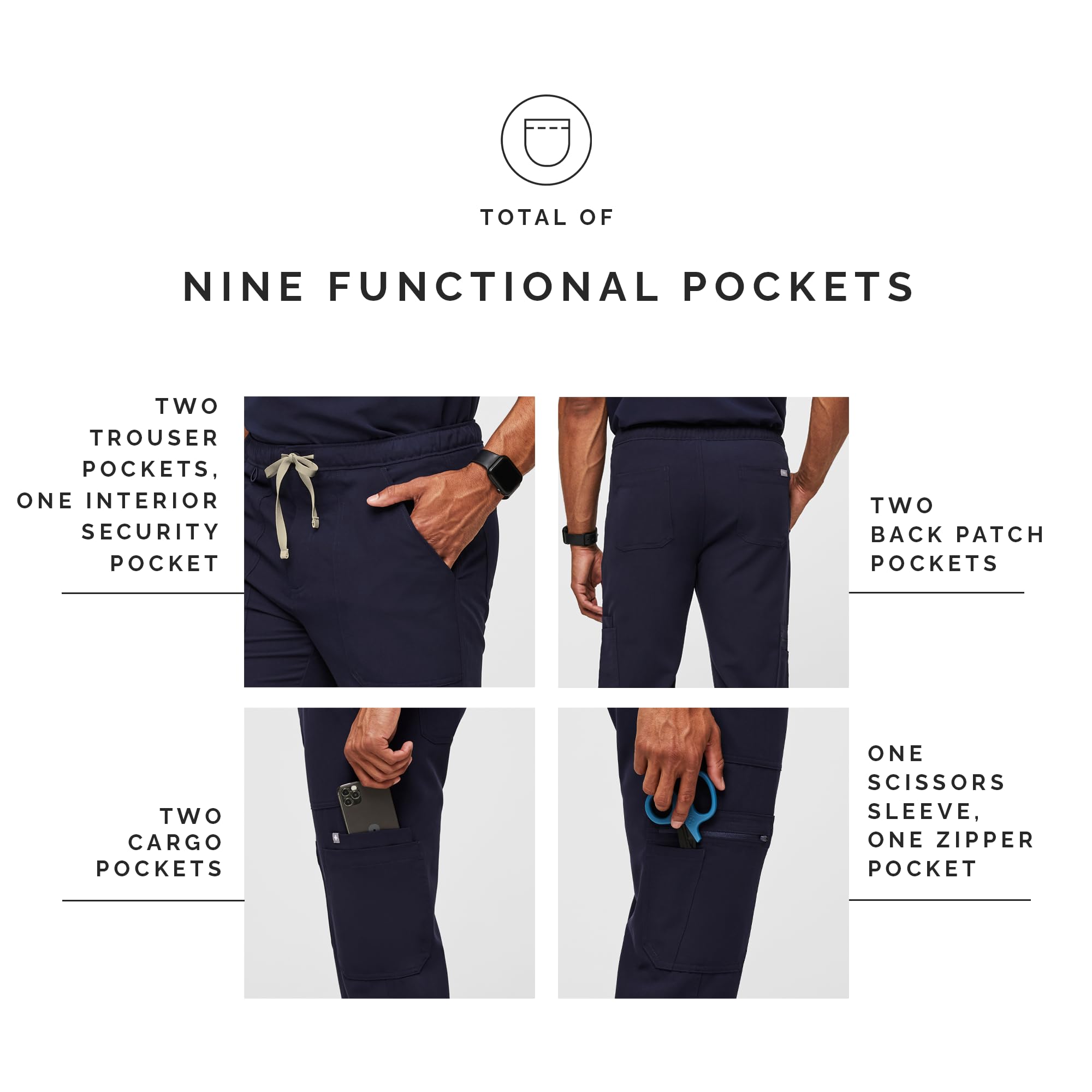 FIGS Cairo Cargo Scrub Pants for Men - Classic Straight Leg Fit, 9 Pockets, 4-Way Stretch, Anti-Wrinkle, Comfortable Medical Workwear for Doctors, Nurses & Healthcare Professionals - Perfect for Hospital Shifts & Clinical Duties