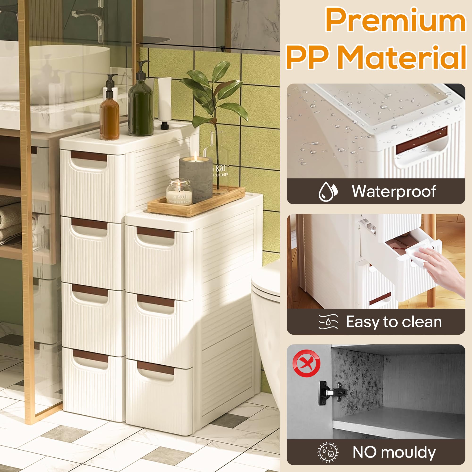 4-Drawer Slim Bathroom Storage Cabinet - Narrow Plastic Rolling Cart Organizer with Wheels for Small Spaces - Perfect for Kitchen, Laundry, Office & Bedroom (White) - Space-Saving Solution for Apartments, Dorms & Tiny Homes