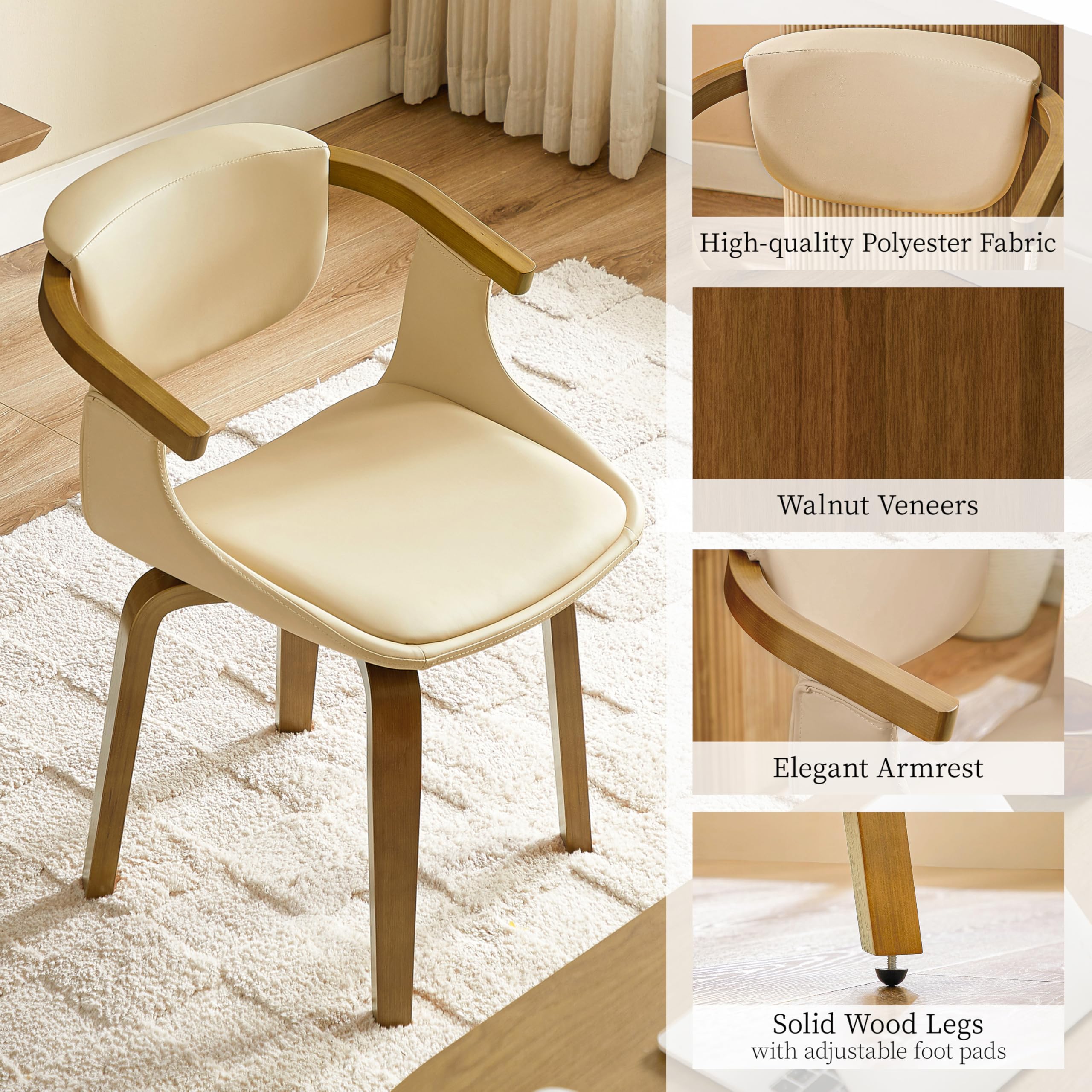 Art Leon Mid Century Modern Dining Chairs Set of 2 - Faux Leather Swivel Armchairs for Dining Room & Home Office, Cream - Perfect for Modern Kitchens & Contemporary Workspaces