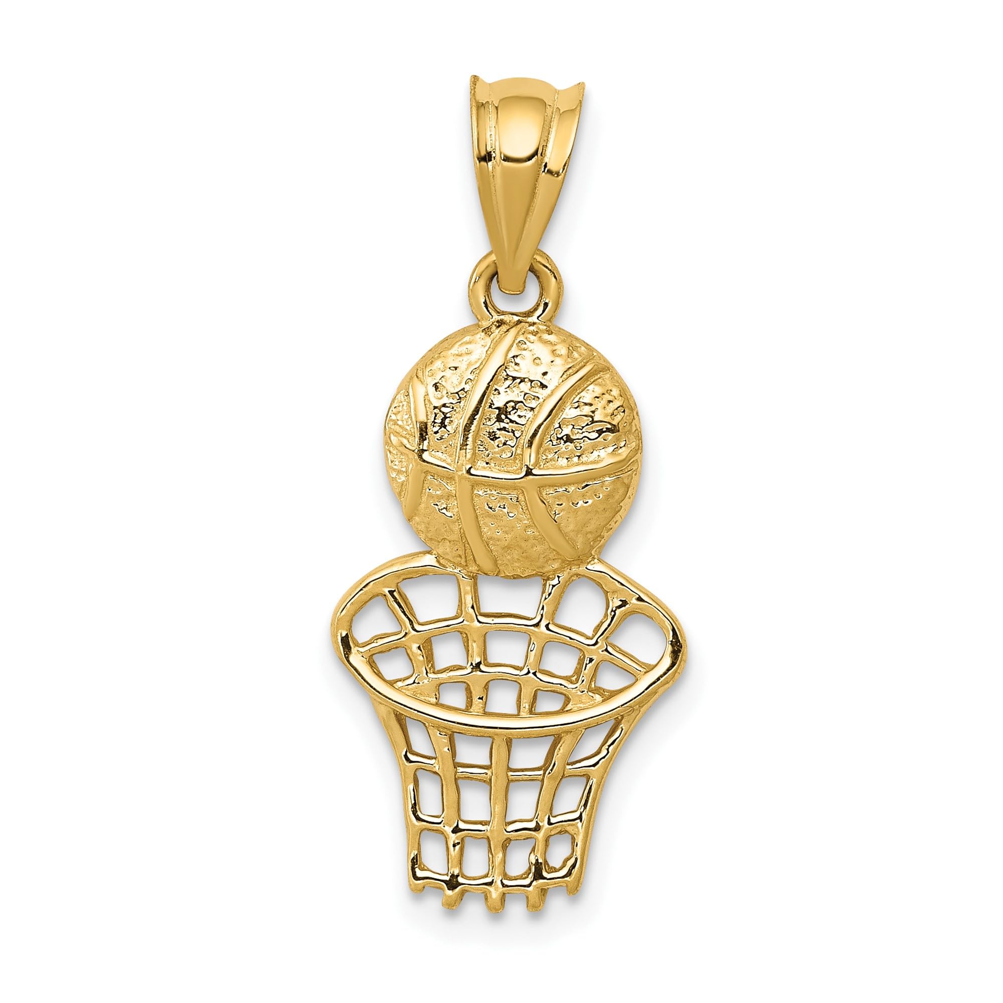 14K Solid Yellow Gold Basketball Hoop Necklace with Net Charm - Sports Jewelry for Women & Men - Perfect for Basketball Fans, Game Day Outfits and Sports-Themed Gifts