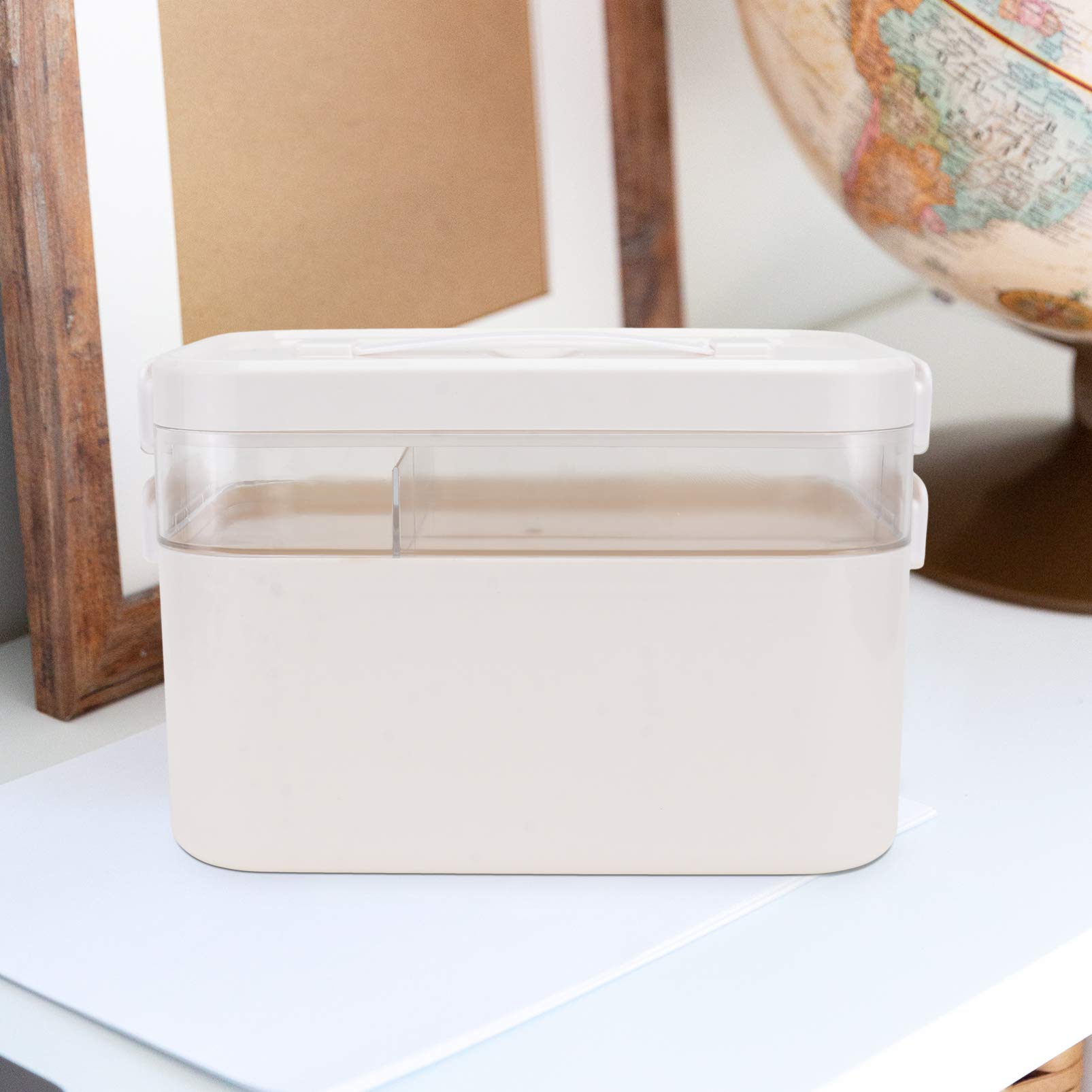 Portable First Aid Kit - Cabilock Double-Layer Emergency Storage Box for Medication & Household Organizer | Compact Medicine Cabinet, Clear Plastic Organizer Bin for Travel, Home & Car Safety
