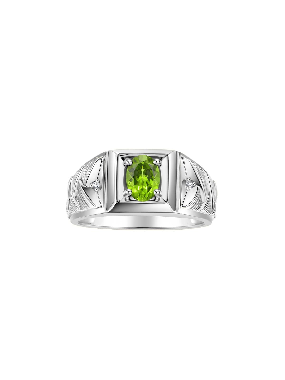 Rylos Men's Designer Weave Band 7X5MM Oval Gemstone & Diamond Ring - Sterling Silver Birthstone Rings for Men (Sizes 8-13) | Unique Mens Jewelry Gift for Anniversary, Wedding & Special Occasions