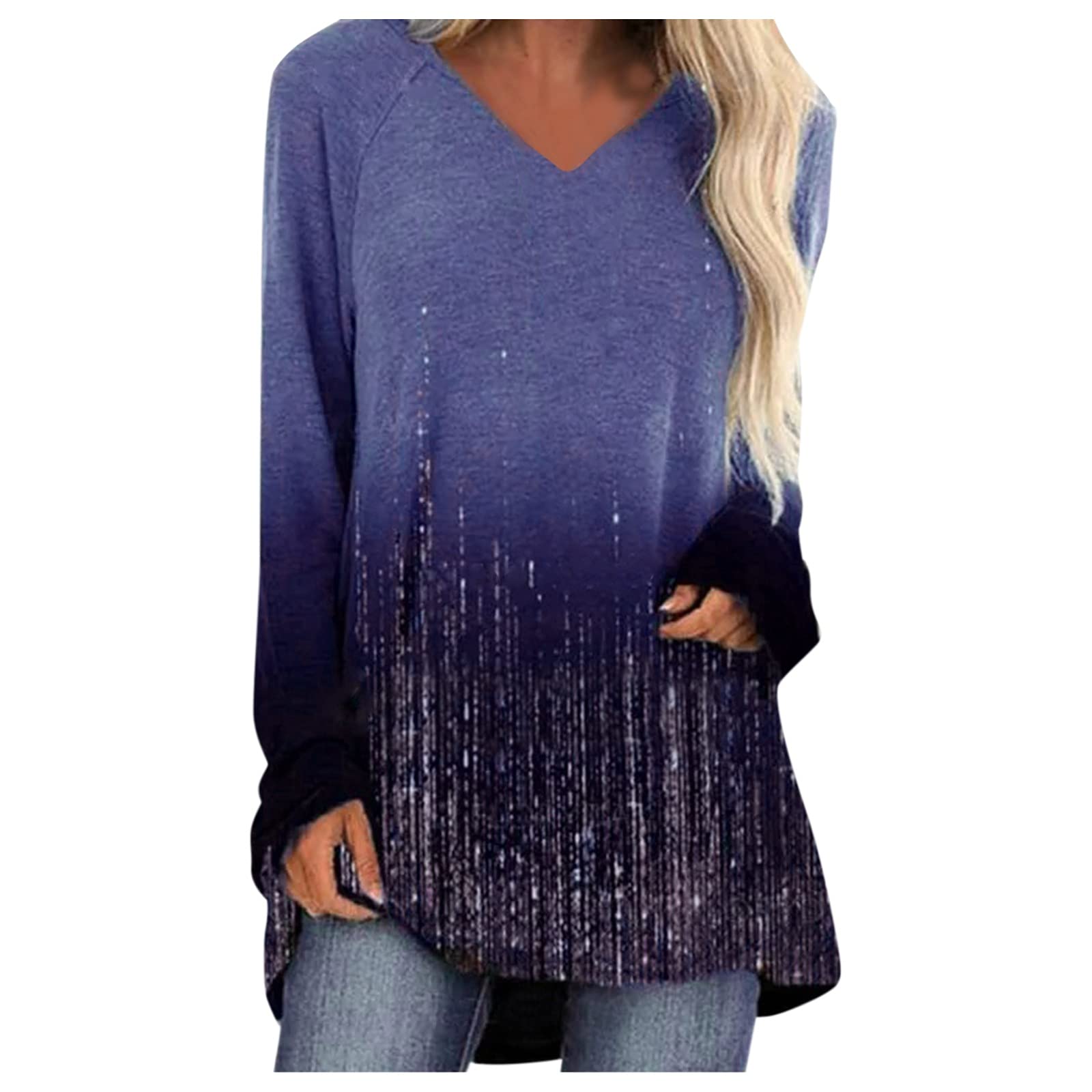 CHARMAP Women's Long Sleeve V-Neck Tunic Tops for Leggings - Casual Loose Fit T-Shirt for Work, Yoga & Everyday Wear