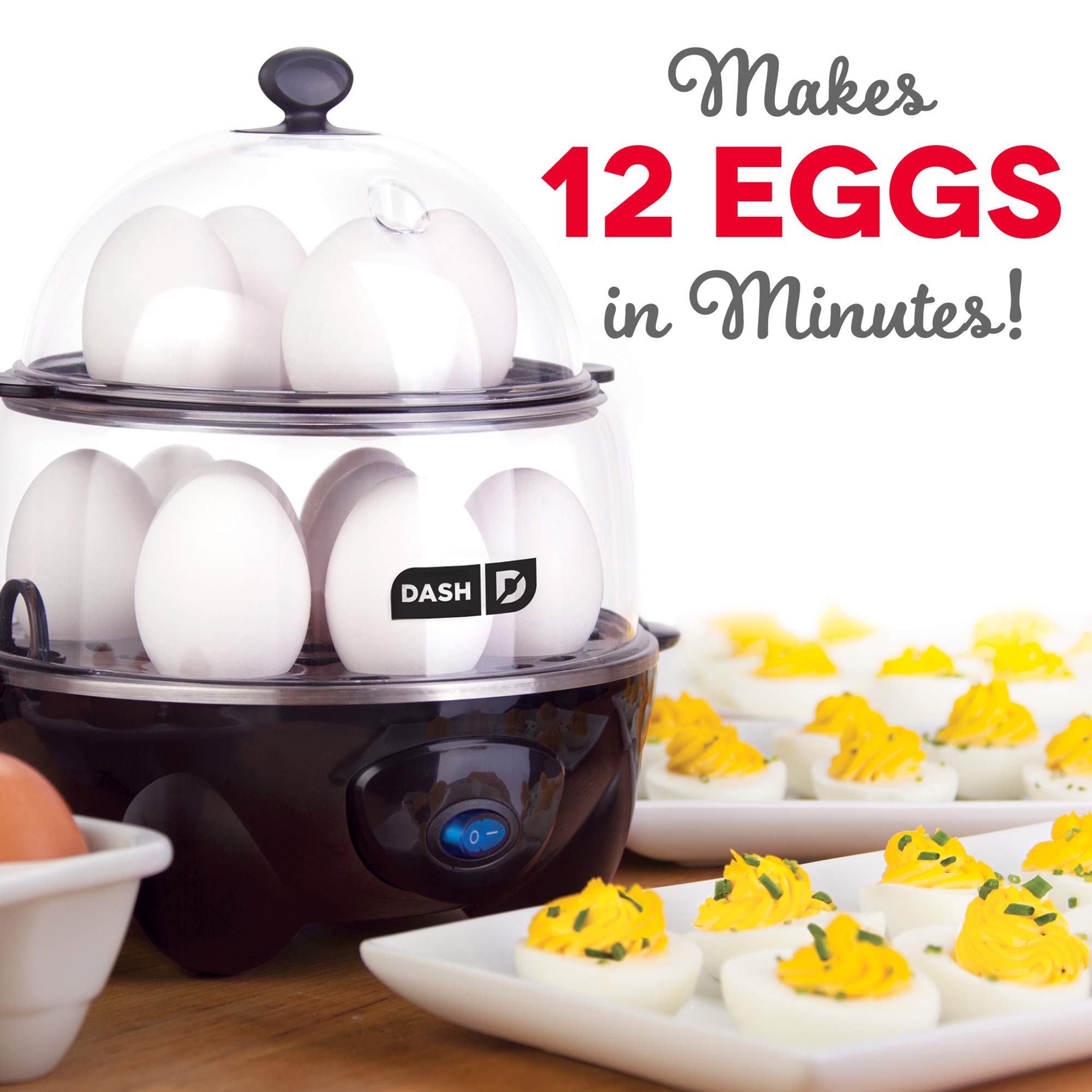 DASH Deluxe Rapid Egg Cooker Electric - 12 Egg Capacity with Auto Shut Off, Black | Perfect for Breakfast Meal Prep, Hard Boiled Eggs & Poached Eggs | Kitchen Appliance for Home & Office Use