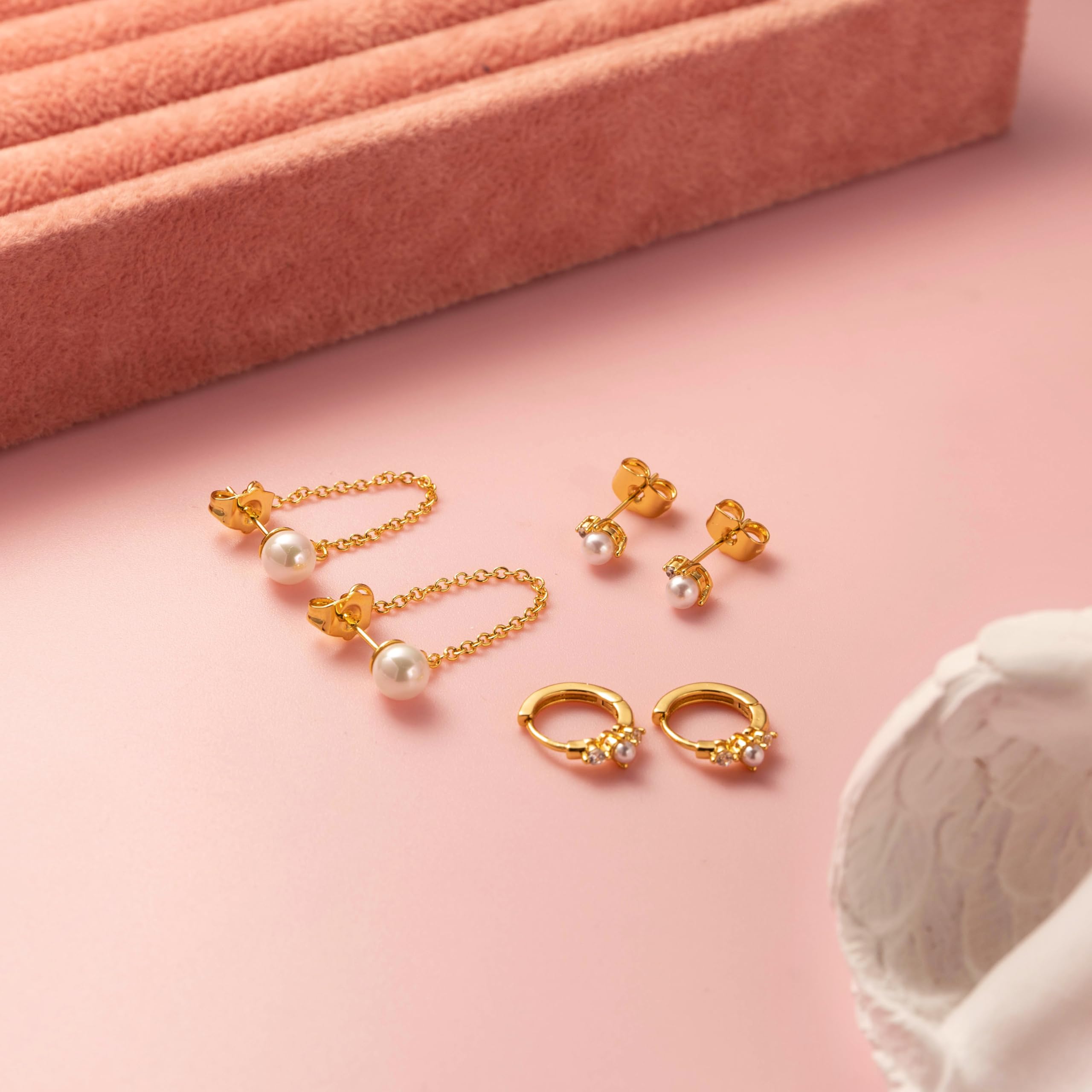 14K Gold Hoop Earrings for Women - Trendy Pearl Huggie Earrings, Dainty Small Hoops, Hypoallergenic Stud Earrings | Perfect Gift for Her, Everyday Wear & Special Occasions