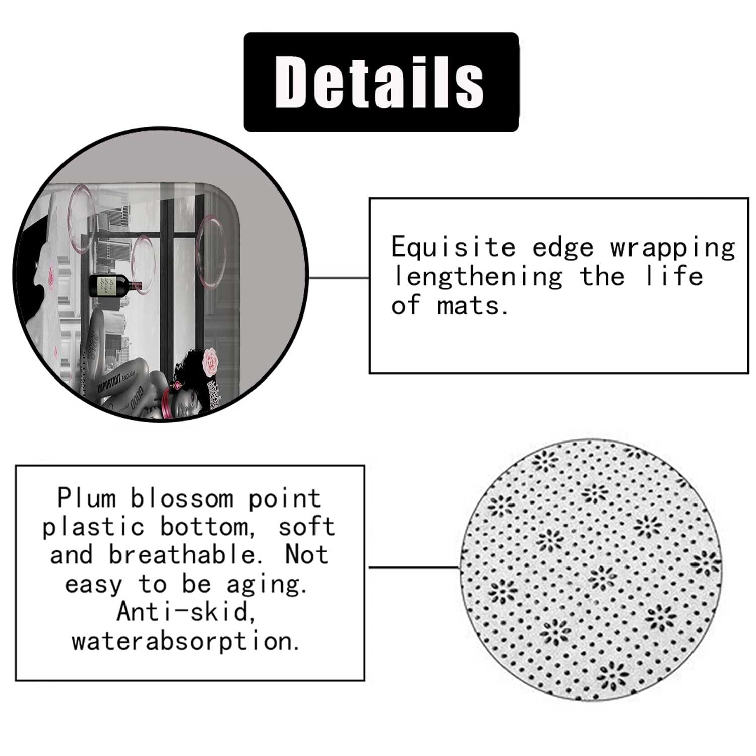 4PCS Black Woman Shower Curtain Set with Pink Floral High Heels & Wine Design - Afro Lady Bathroom Decor with Non-Slip Rugs - Inspirational Quotes for African American Women - Perfect for Romantic Bathroom Themes & Self-Care Moments