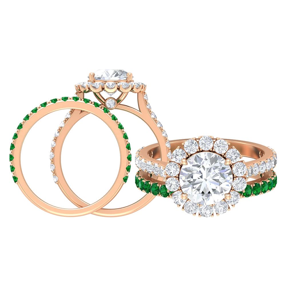 4.25 CT Moissanite & Emerald Wedding Ring Set in 14K Solid Gold – Classic Bridal Jewelry for Engagement, Anniversary & Special Occasions