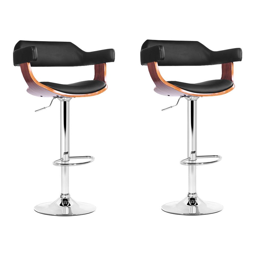 Adjustable Height Bar Stools with Gas Lift Mechanism - PU Leather Upholstery & Armrests - Black Counter Stools for Kitchen Island, Breakfast Bar, or Home Pub - Set of 2
