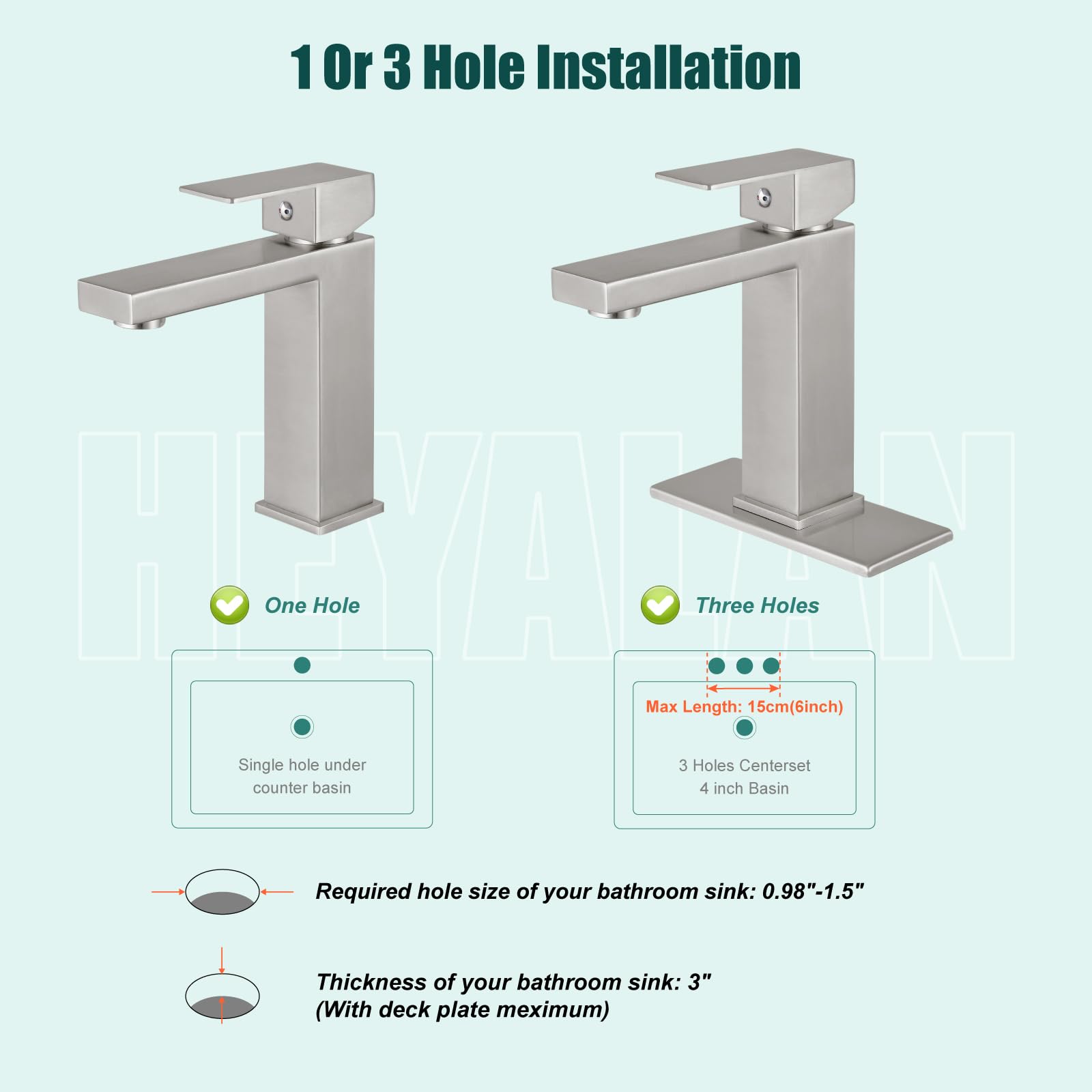 Premium SUS304 Stainless Steel Single Handle Bathroom Sink Faucet - 1 Hole Deck Mount Basin Mixer Tap with Drain - Brushed Nickel Finish for Vanity & Lavatory - Perfect for Modern Bathrooms & Powder Rooms