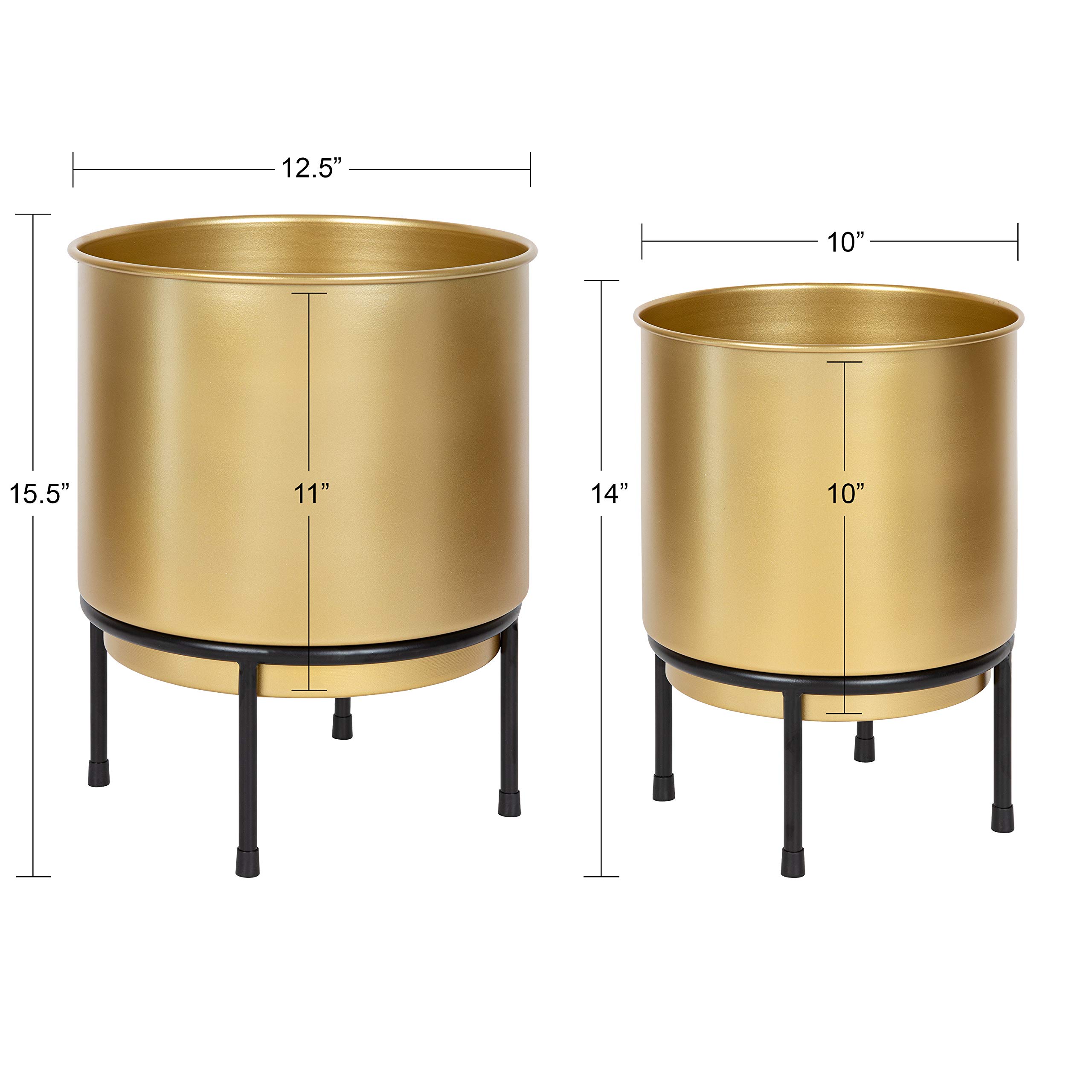 Kate and Laurel Ilena Mid-Century Plant Stand Set of 2 - Gold and Black Boho Chic Standing Planter for Indoor Plants | Perfect for Living Room, Bedroom Decor & Housewarming Gifts