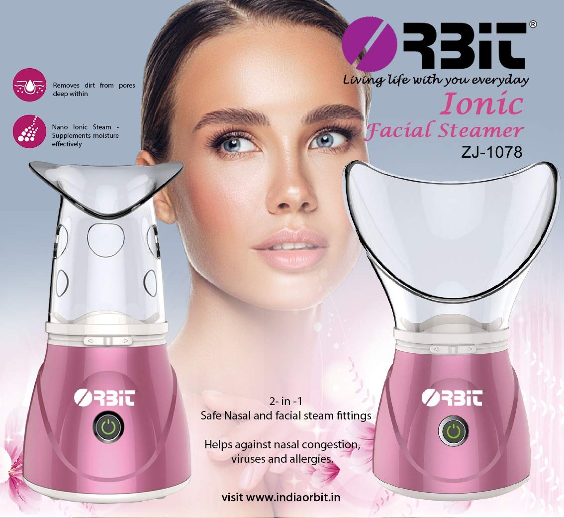 Orbit 2-in-1 Nano Ionic Facial Steamer & Vaporizer for Cold, Cough Relief - Home Spa Inhaler with Warm Mist Therapy (Pink) | Perfect for Relaxation, Sinus Relief & Skincare Routine