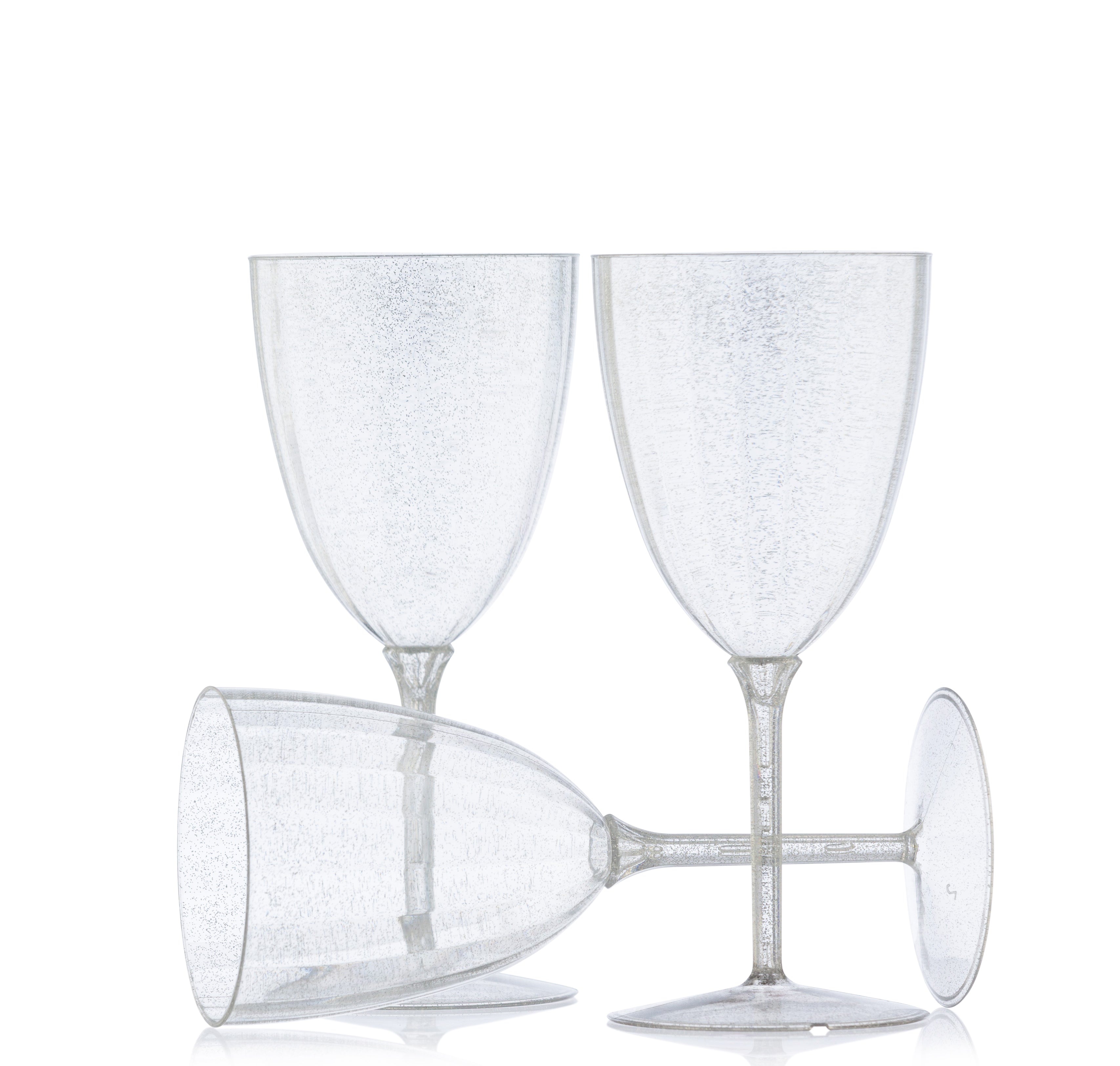 7 Oz Silver Glitter Plastic Disposable Wine Goblet - 8 Pack for Parties, Weddings, and Special Events