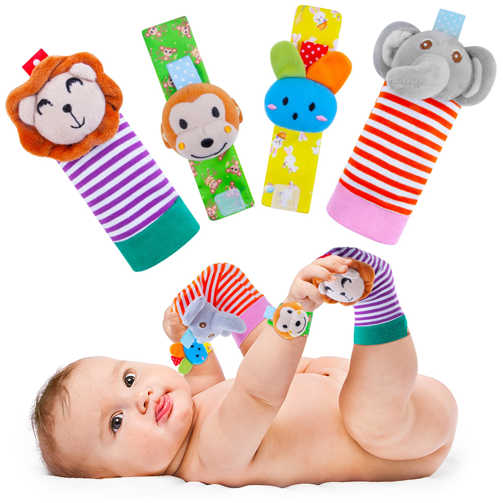 **Soft Baby Rattle Socks & Wristband Set - Sensory Toys for Infants 0-12 Months | Cute Cotton Rattle Accessories for Boys & Girls | Perfect Baby Shower Gift & Early Learning Playtime**    *(Ideal for Tummy Time, Sensory Development, and Newborn Play Stimulation)*