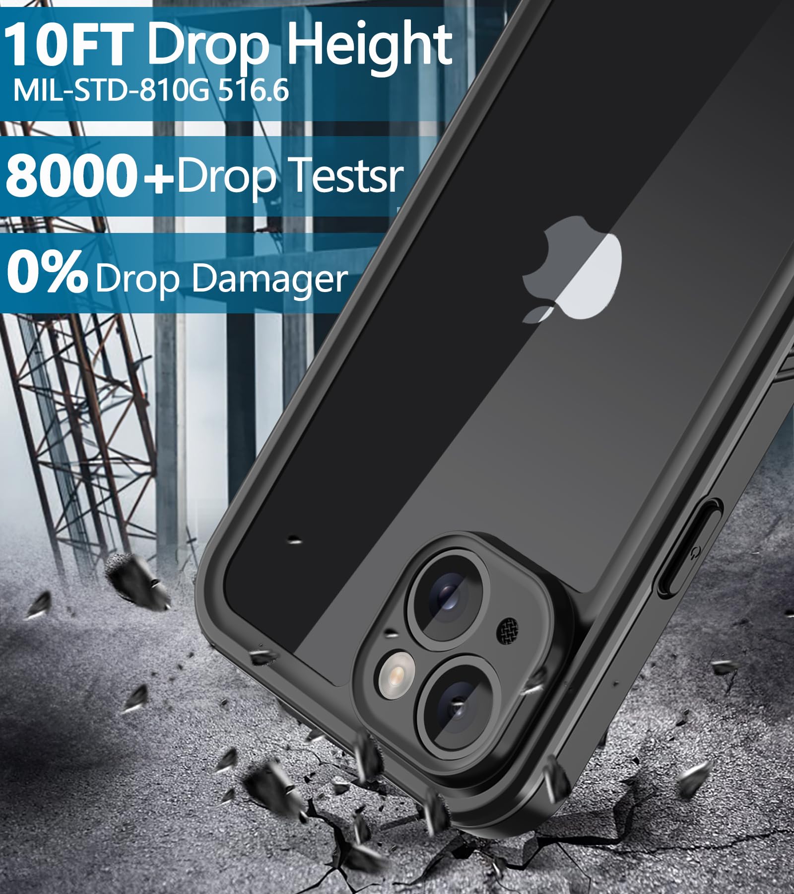 **iPhone 15 Waterproof Case 10FT - Military Grade Shockproof & Dustproof Protection with Built-in Screen Protector | Magsafe Compatible | Heavy Duty Phone Cover for Outdoor, Swimming & Extreme Sports (Black-FS)**