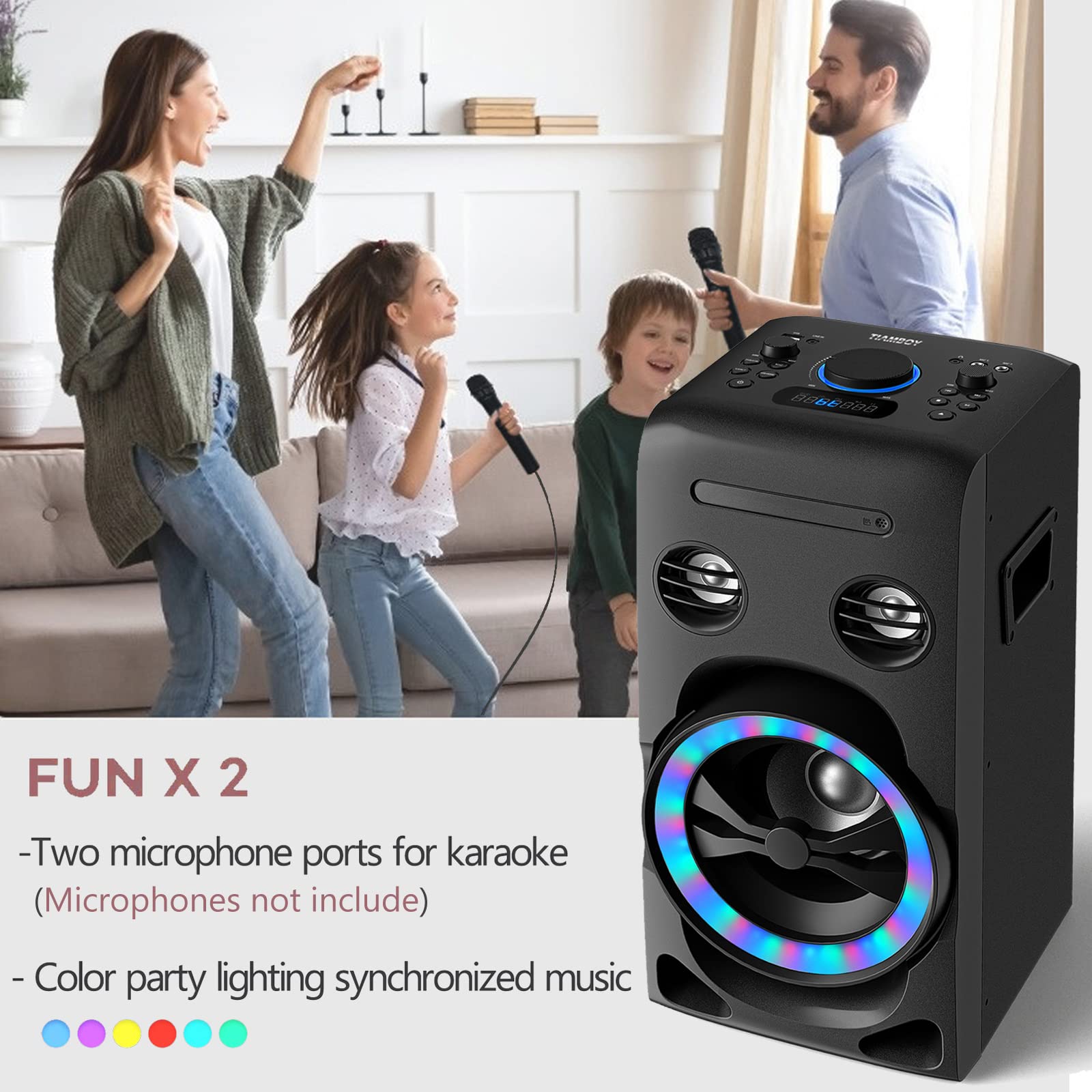 100W Home Bluetooth Stereo System with CD Player | HiFi Music System with Bluetooth 5.0, FM Radio, USB/AUX Input | Karaoke Function & LED Lights for Living Room, Bedroom, Party Entertainment