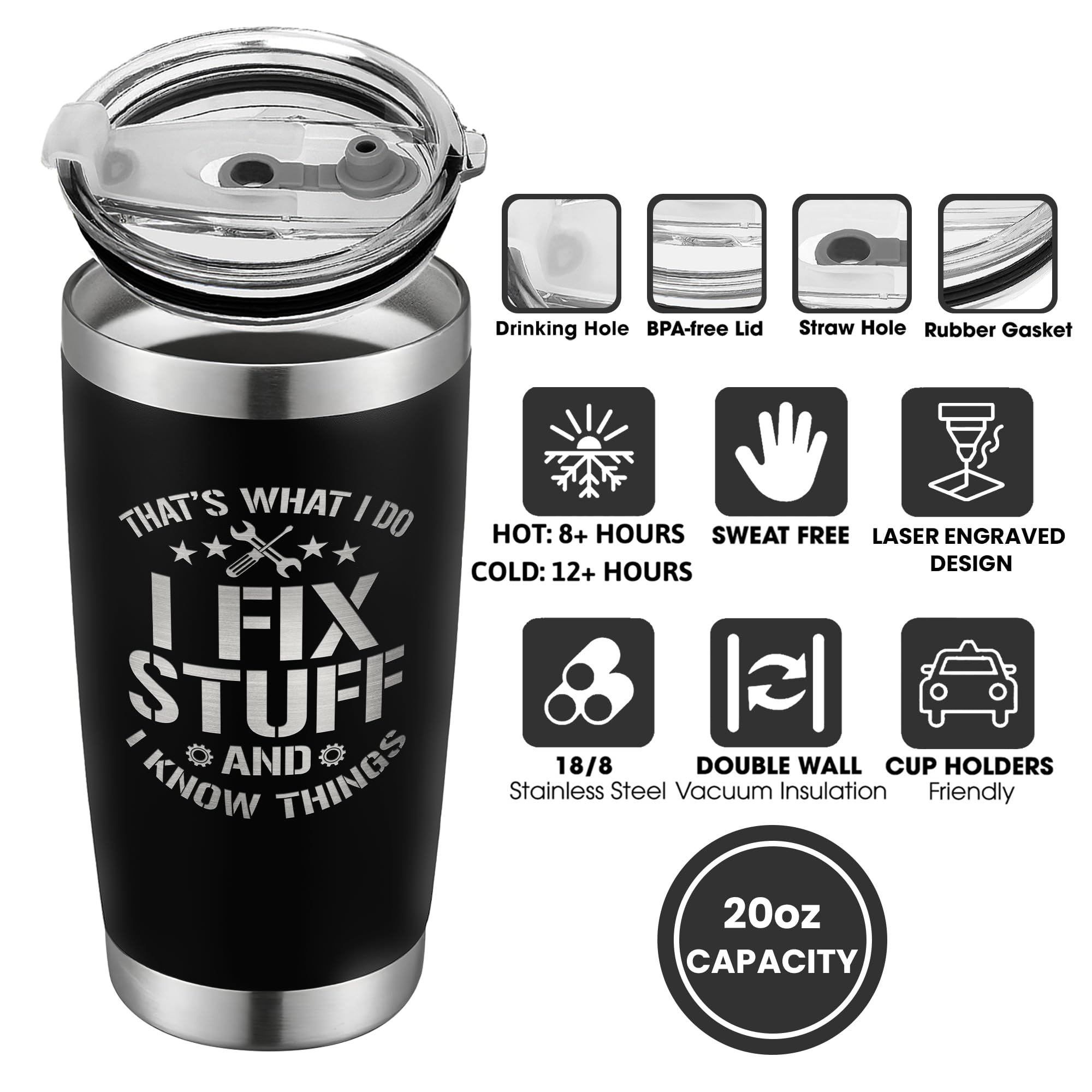 Premium 20 Oz Stainless Steel Tumbler for Men - Insulated Travel Mug for Dad, Husband, Grandpa & Uncle - Ideal Anniversary, Birthday & Christmas Gift - Perfect for Coffee, Tea & Cold Drinks at Home, Office or On-The-Go