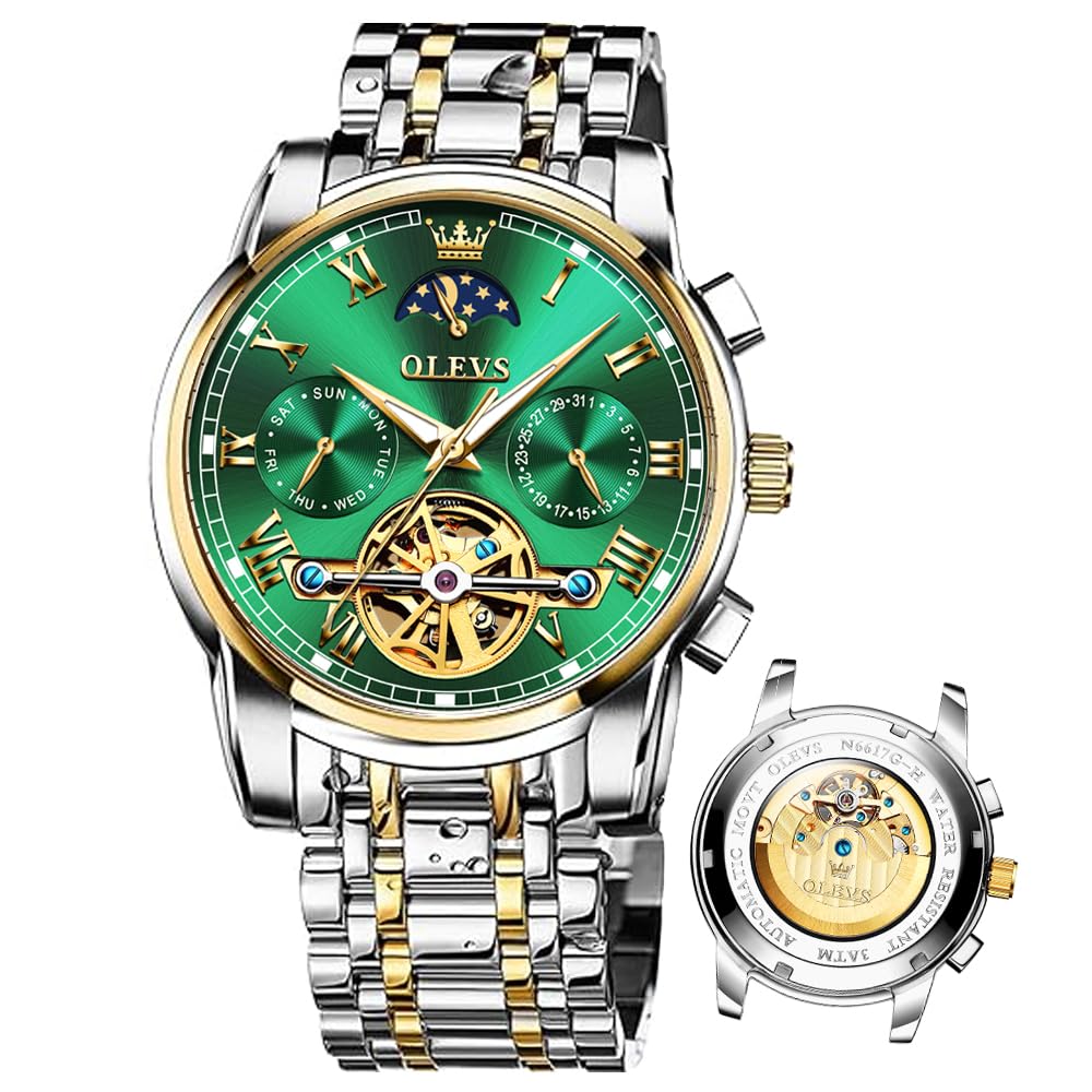 OLEVS Automatic Self-Winding Men's Watch - Waterproof Stainless Steel Luxury Mechanical Wristwatch with Adjustable Bracelet - Perfect for Business, Formal Events & Everyday Wear