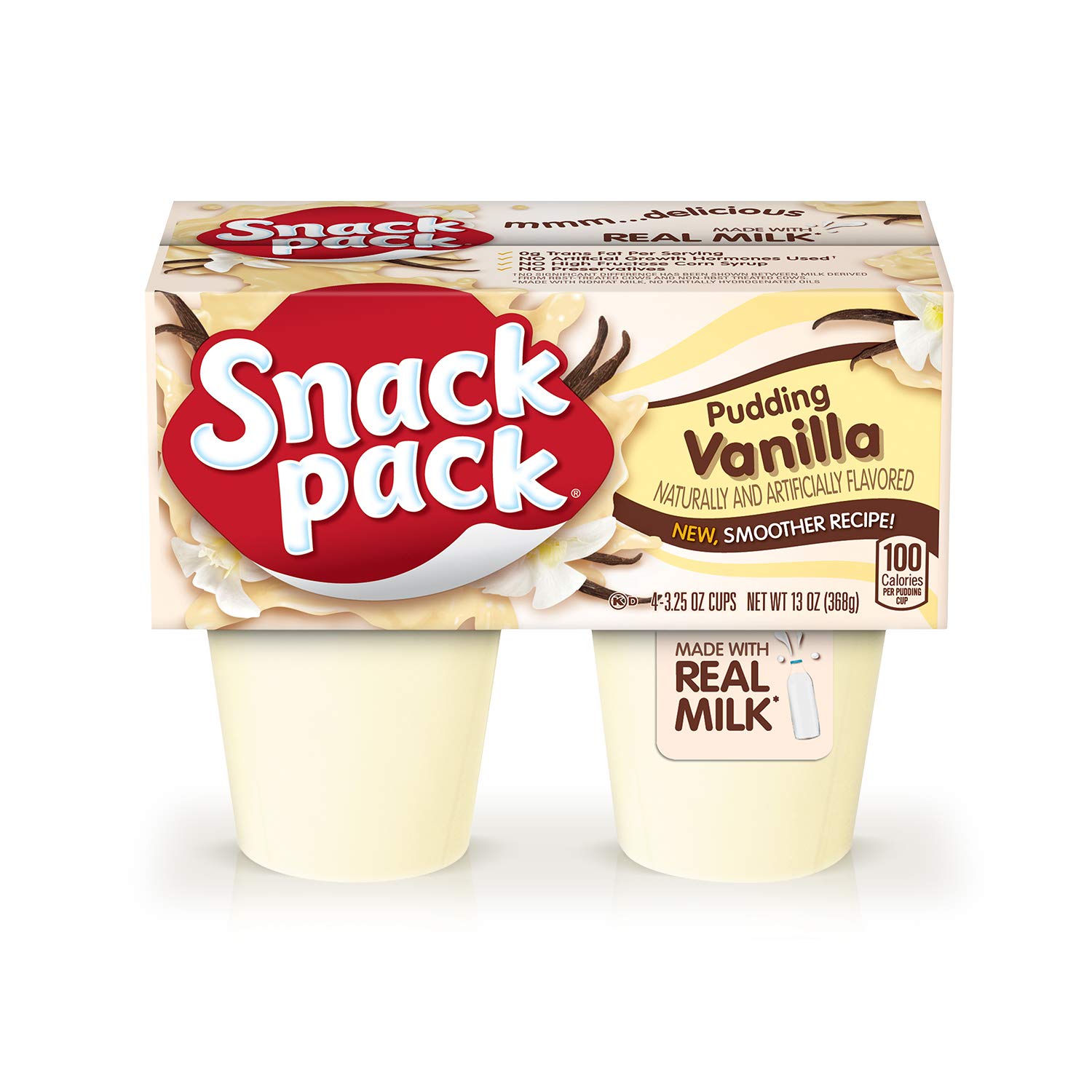 Snack Pack Vanilla Flavored Pudding Cups - 4 Pack | Delicious & Creamy Dessert for Kids Lunch, School Snacks & On-the-Go Treats