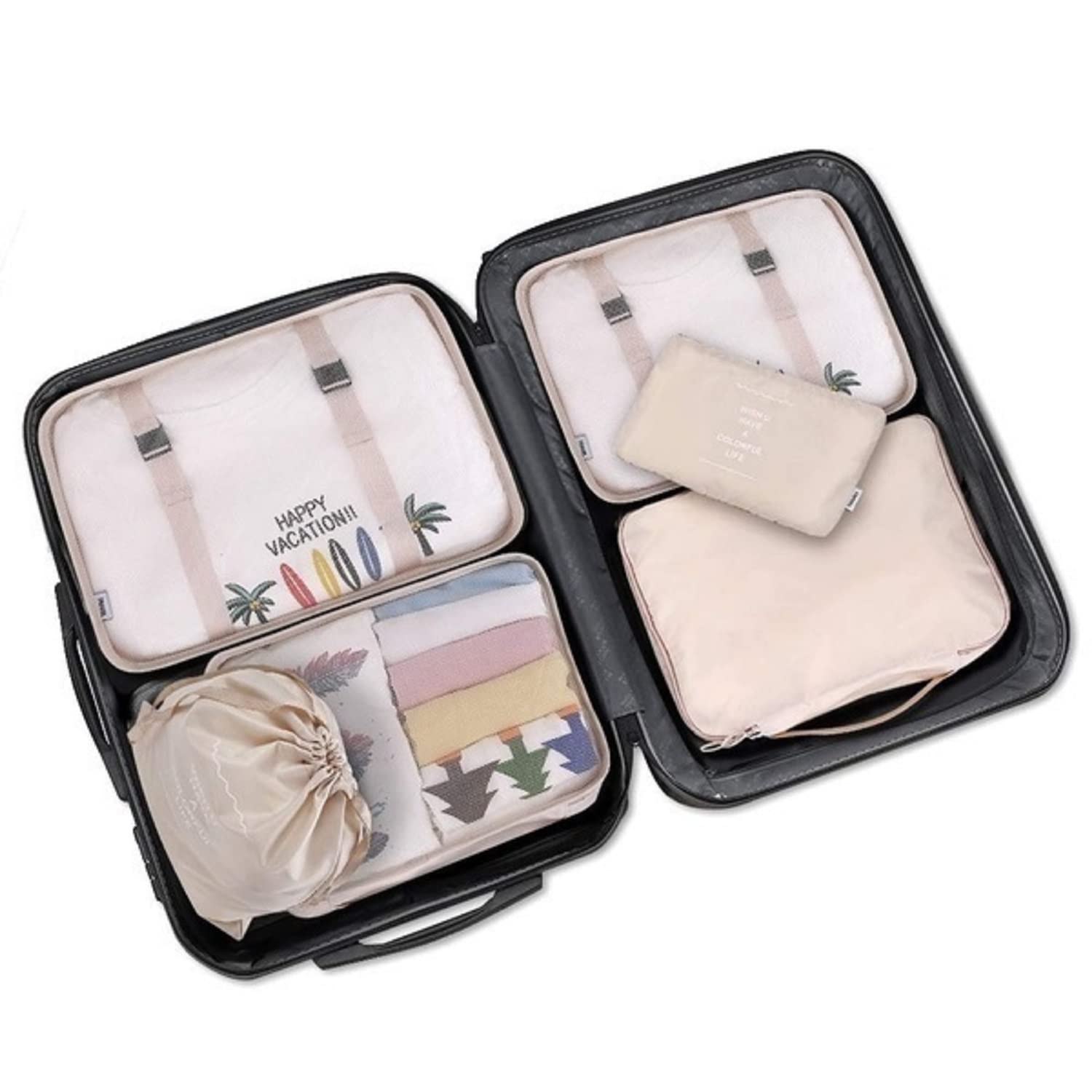 8-Piece Packing Cubes Set for Travel - Foldable Lightweight Suitcase Organizer & Luggage Storage Bags (Beige) | Perfect for Business Trips, Vacations & Weekend Getaways