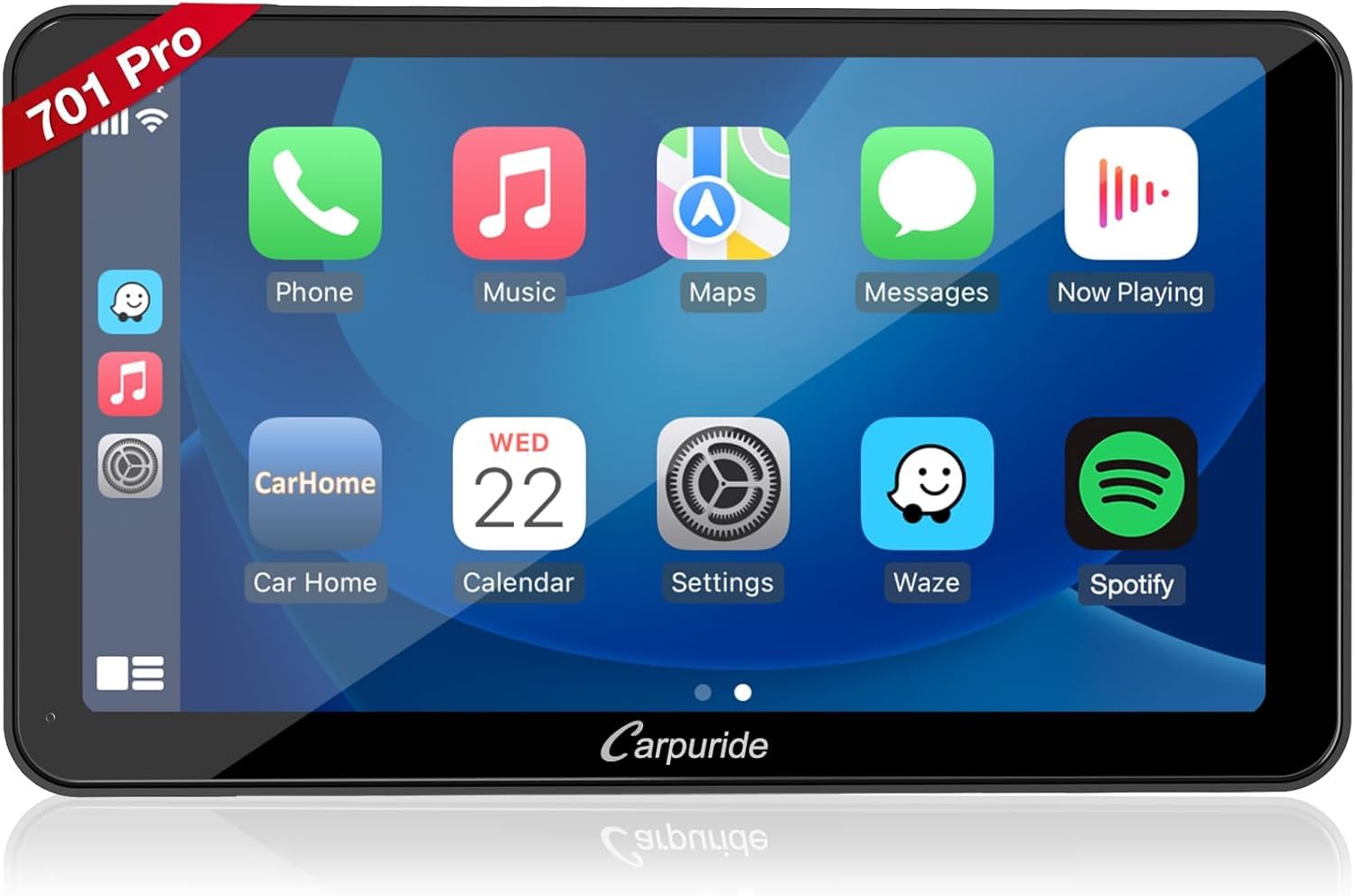Carpuride W701 Pro Portable Bluetooth Car Stereo - Wireless Apple CarPlay & Android Auto, Backup Camera, Dual Bluetooth, Mirror Link, GPS, Siri, FM Radio - Truck & Car Dashboard Mount for Hands-Free Driving & Navigation