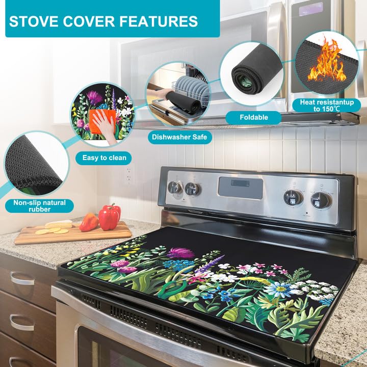 30x21 Inch Heat-Resistant Glass Stove Top Cover for Electric Stoves - Non-Slip Natural Rubber Cooktop Protector for Countertops & Washers | Dishwasher Safe & Multipurpose Kitchen Accessory | Perfect for Small Kitchens, RV Living & Counter Protection