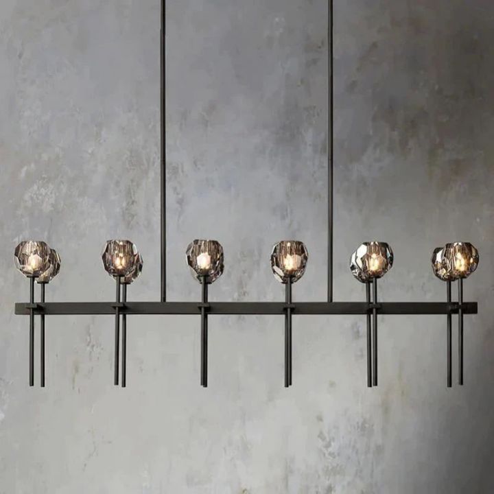 Crystal Ball Double Linear Chandelier - 60 Inch Modern LED Pendant Light for Dining Room, Living Room, Bedroom & Kitchen | Dimmable Hanging Fixture with Clear Glass Shades | Perfect for Home, Office & Restaurant Decor