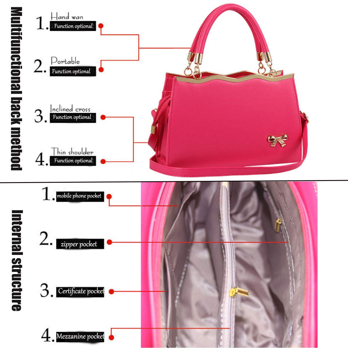Stylish Women's PU Leather Handbag - Elegant Top Handle Satchel Shoulder Tote with Bow Knot Design | Perfect for Work, Travel & Daily Use