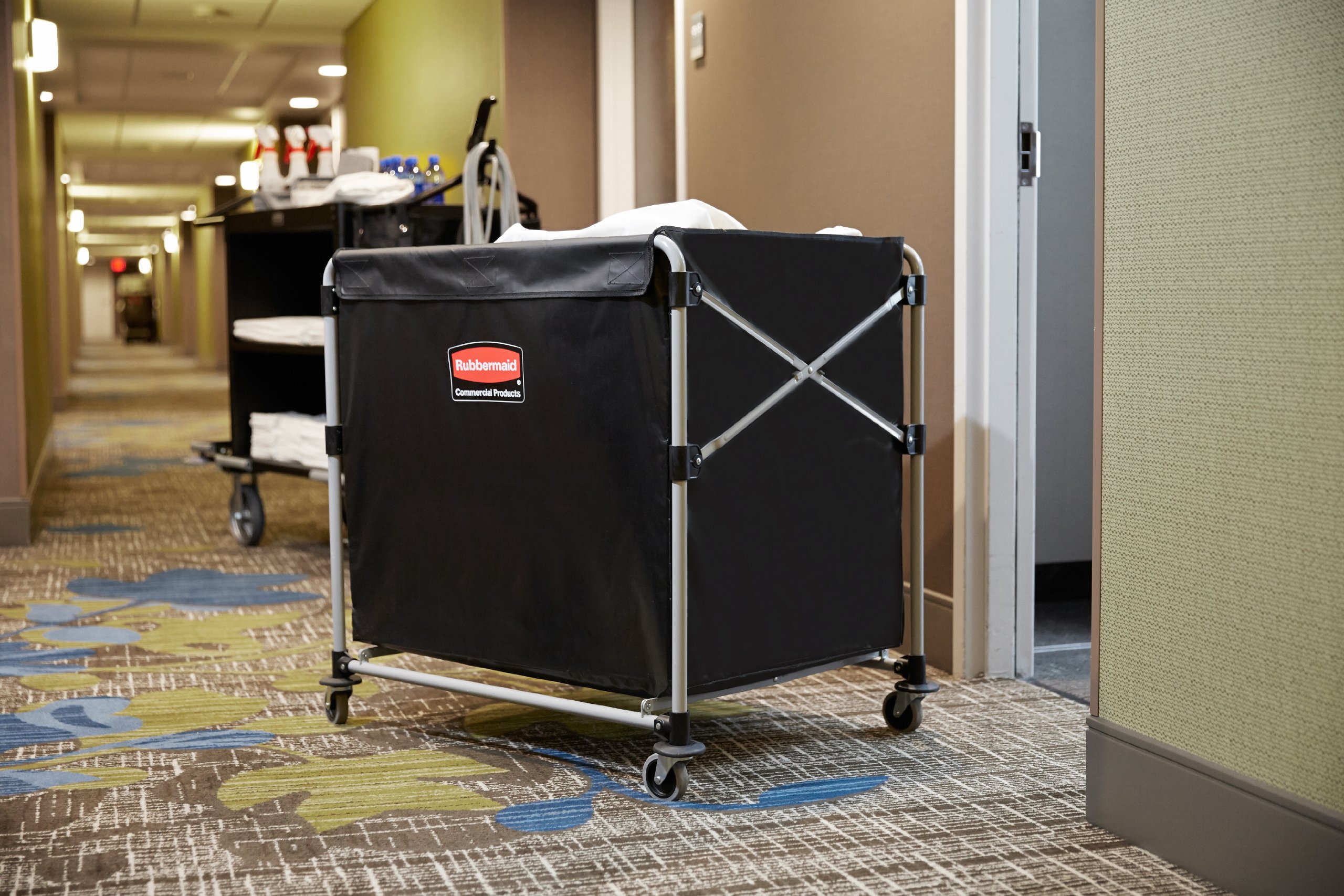 Rubbermaid Commercial Collapsible X Cart - 8 Bushel Steel Laundry Bin with Wheels for Hotel, Nursing Home, College & Home Use - Heavy Duty Utility Cart for Laundry, Supplies & Groceries - Ideal for Commercial & Residential Spaces