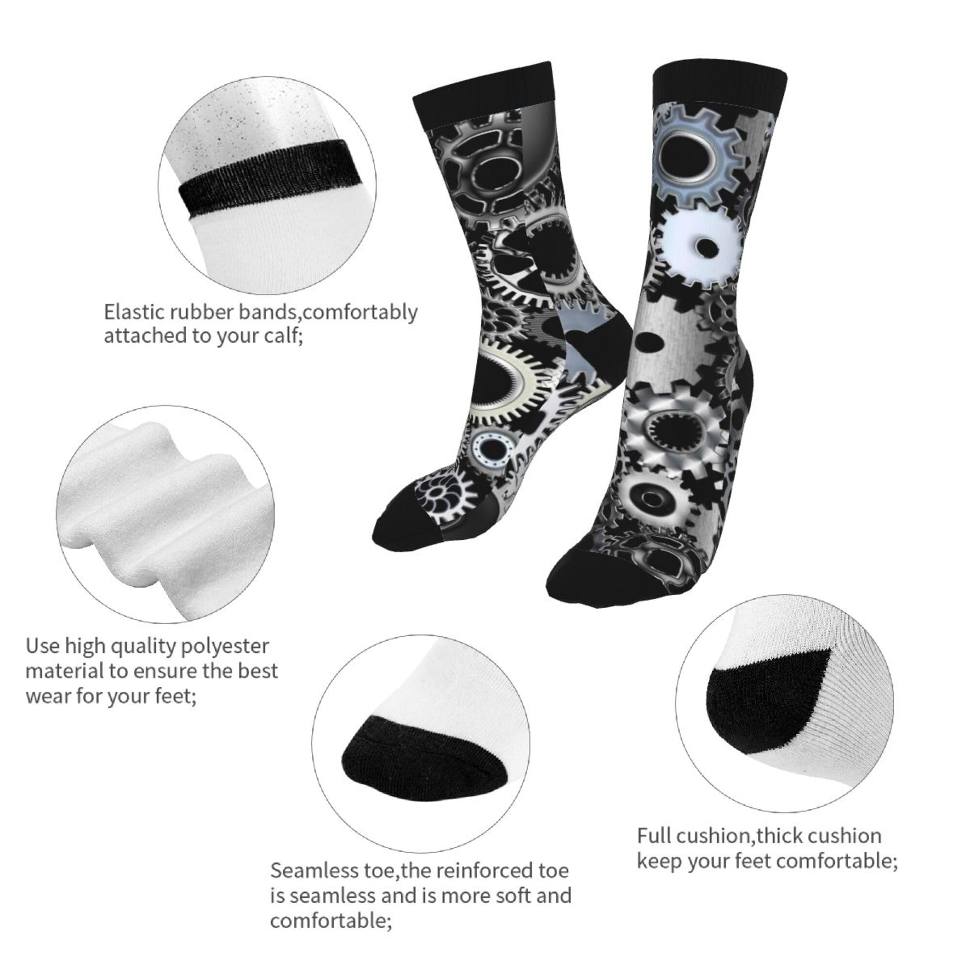 Mechanical Engineering Gear Crew Socks - Funny Science Novelty Socks for Men & Women - One Size Fits Most - Perfect for Engineers, Students & STEM Enthusiasts