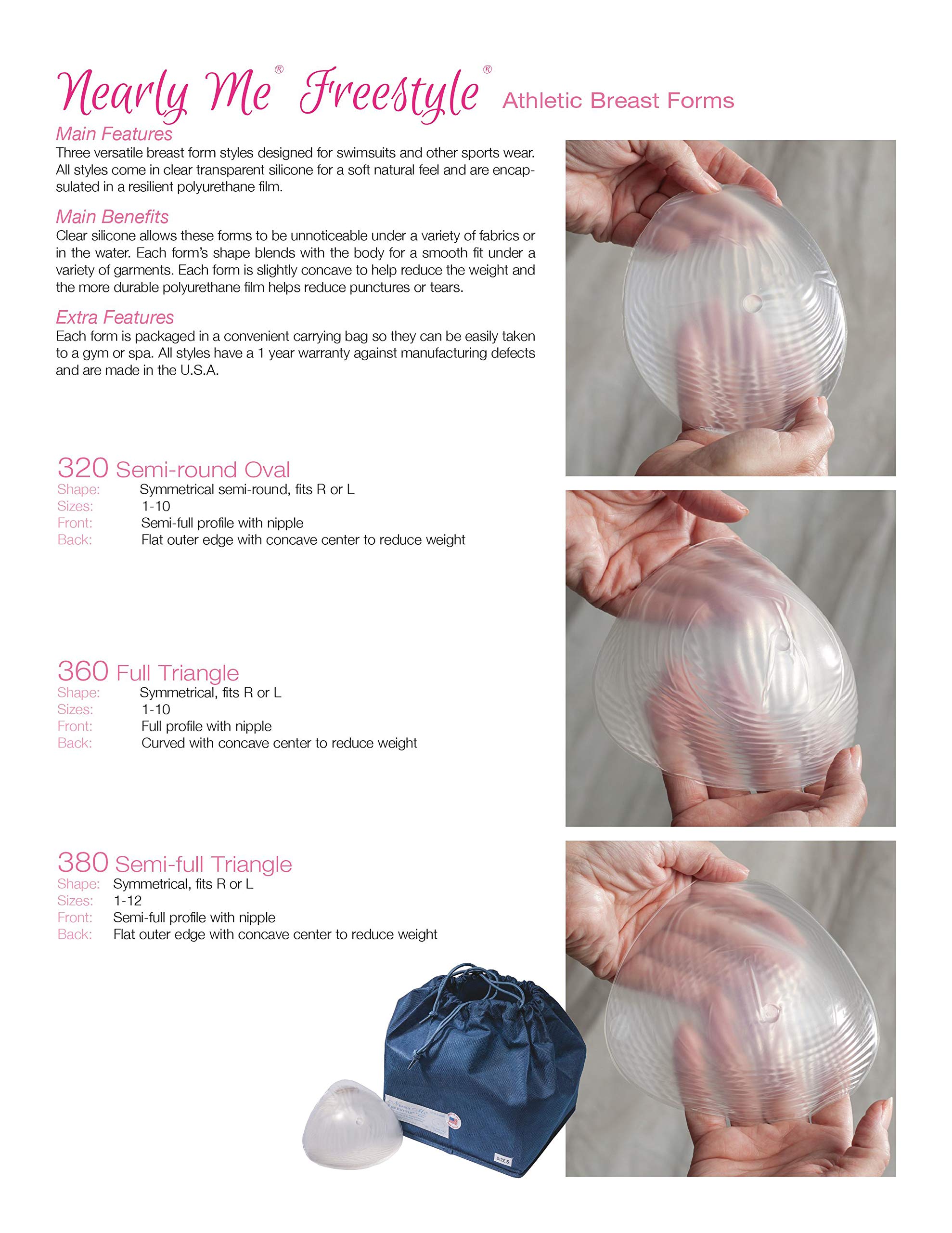 Nearly Me #360 Full Triangle Silicone Mastectomy Swim & Athletic Breast Form - Clear Transparent (10) | Post-Surgery Comfort for Swimming, Yoga & Active Lifestyle