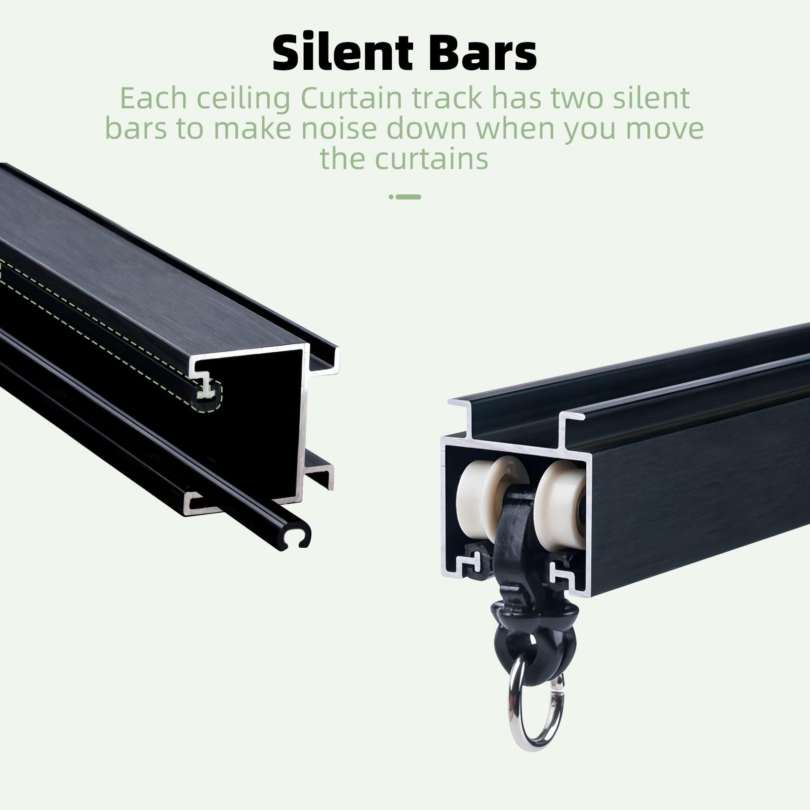 MLOQI Black Ceiling & Wall Mounted Curtain Track - 15ft Soundproof Curtain Rail with Noise Reduction Strips for Bedroom, Living Room & Office Privacy