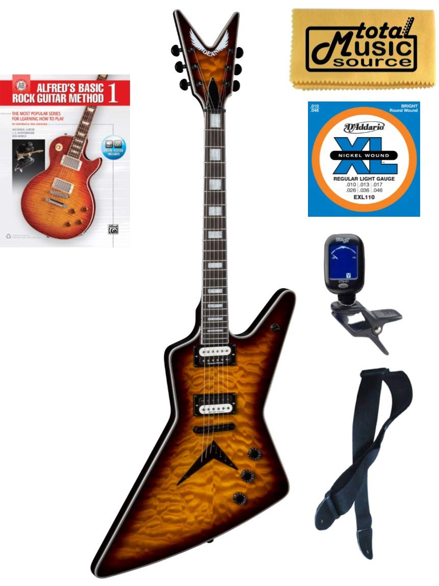 Dean Z Select Quilt Top Electric Guitar - Trans Brazilia Finish, Z SEL QM TBZ Model with Premium Book Bundle | Perfect for Stage Performances, Studio Recording & Rock Music Practice