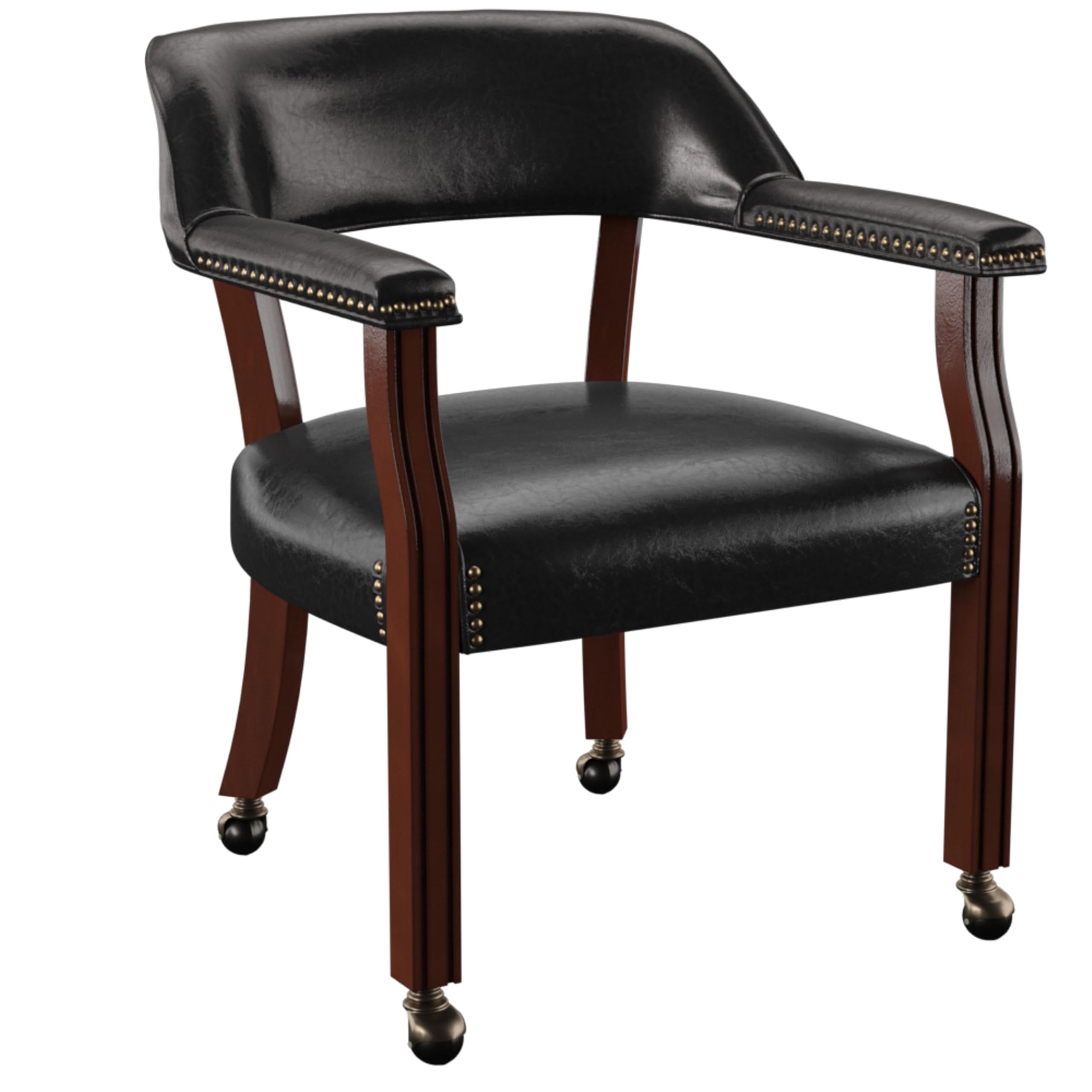 Steve Silver Co Tournament Arm Dining Chair with Casters - Upholstered Vegan Leather with Nailhead Trim - 25