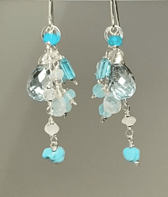 Aqua Quartz Moonstone Apatite Sterling Silver Dangle Earrings for Women | Boho Chic Jewelry for Parties, Weddings & Everyday Wear