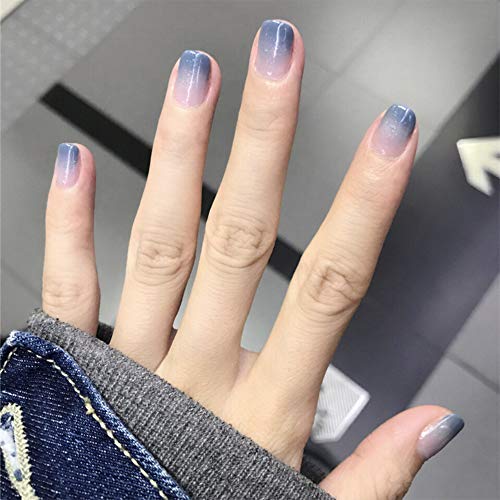 Aimimier 24Pcs French Ombre False Nails - Glossy Gradient Short Fake Nails with Glue & Stickers - Full Cover Salon Clip-On Nails for Women & Girls (Blue) | Perfect for Parties, Weddings, and Everyday Glam