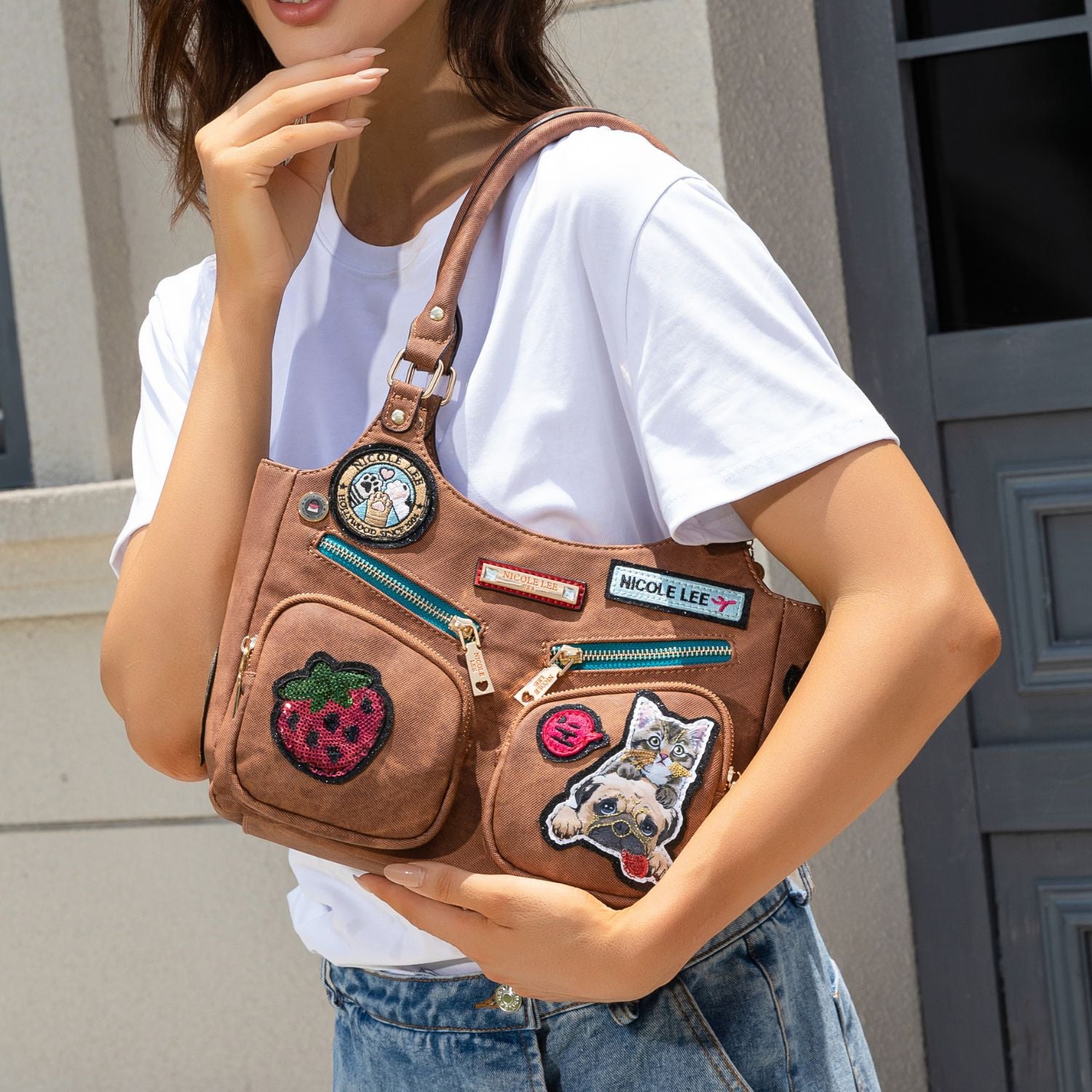 Stylish Multi-Patch Shoulder Bag for Women & Men - Trendy Crossbody Purse with Unique Patches - Perfect for Travel, Work & Everyday Use