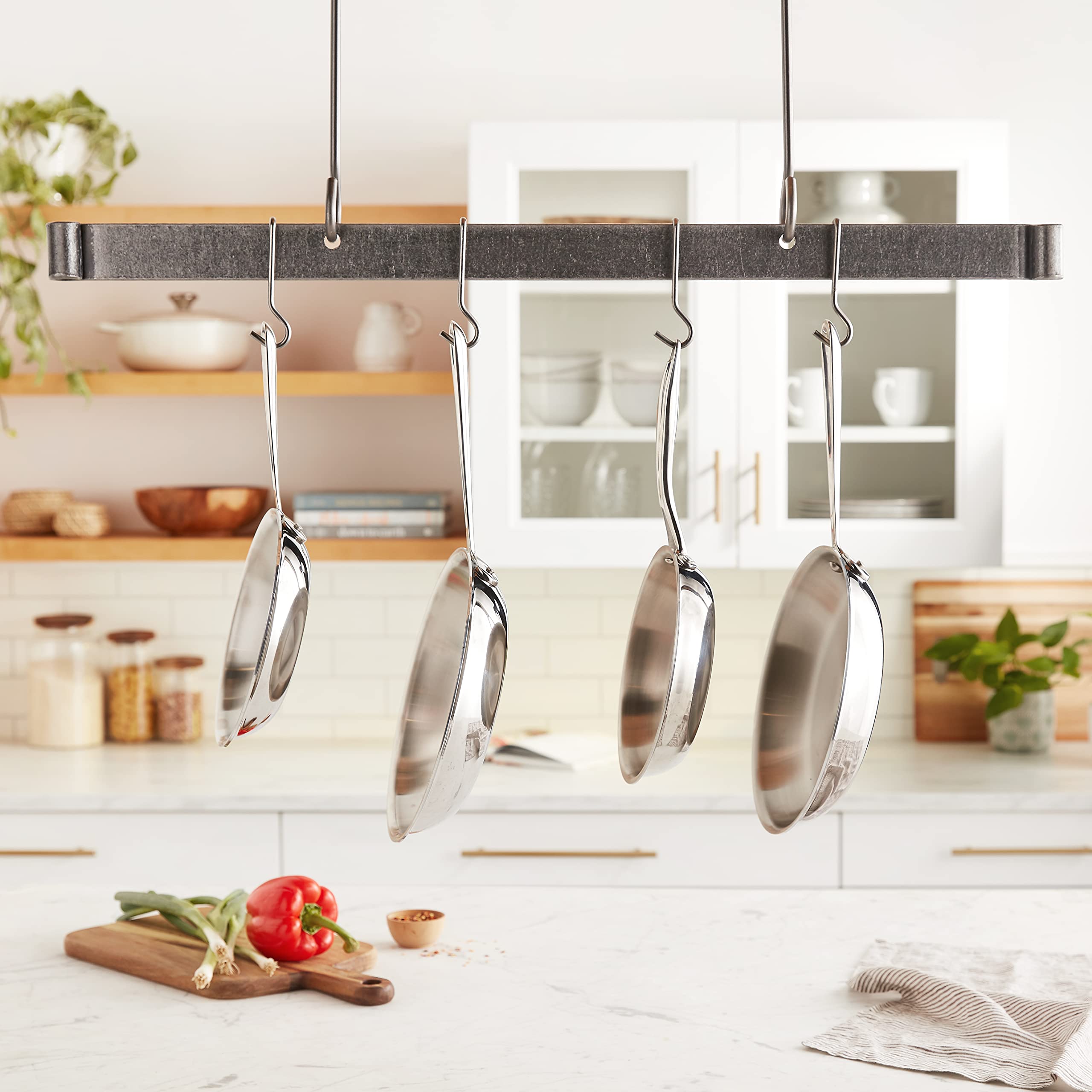 Enclume PR18-36 HS Premier 36-Inch Hammered Steel Ceiling Bar - Heavy Duty Pot Rack for Kitchen Organization & Cookware Storage