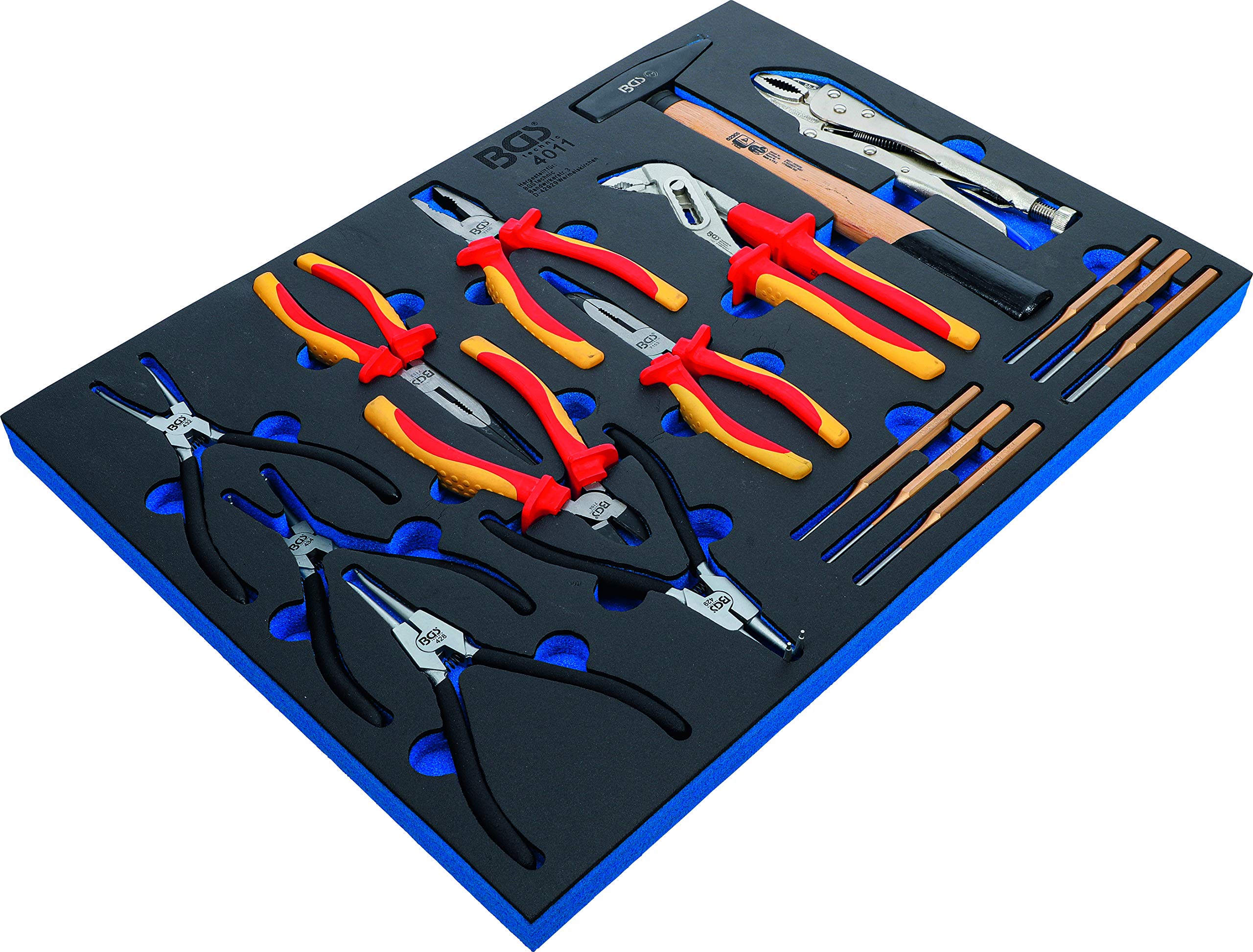 BGS 4011 17-Piece Tool Set - Pliers, Parallel Pin Punch, Hammer & Tool Tray | Professional Automotive & Home Repair Kit for Mechanics & DIY Projects