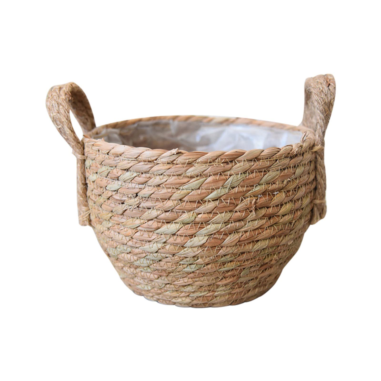 Natural Seagrass Planter with Plastic Liner & Handles - Woven Flower Basket for Indoor/Outdoor Plants - Perfect for Flower Pot Covers, Room Decor & Vase Storage - Ideal for Home, Garden & Patio Decorations