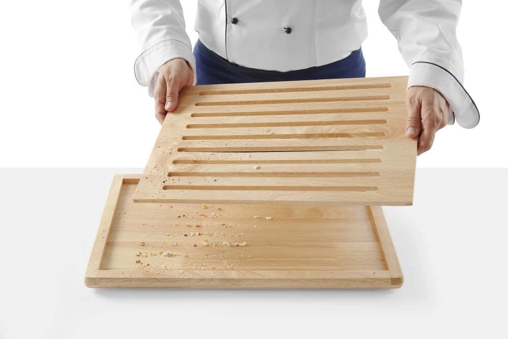 Premium Rubberwood Bread Cutting Board with Removable Crumb Tray - 32 x 48 cm Non-Slip Wooden Board for Slicing Bread, Pastries & More - Perfect for Kitchens, Bakeries & Home Baking Enthusiasts
